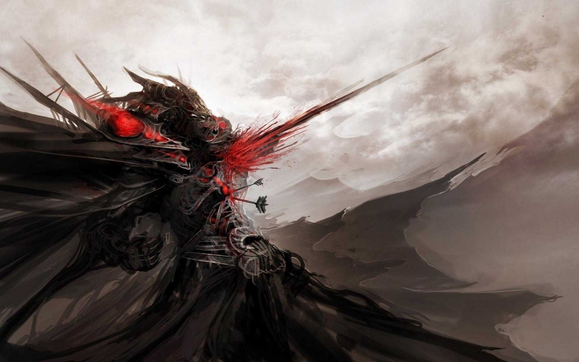 Dark armored warrior with arrows and blood HD Wallpaper