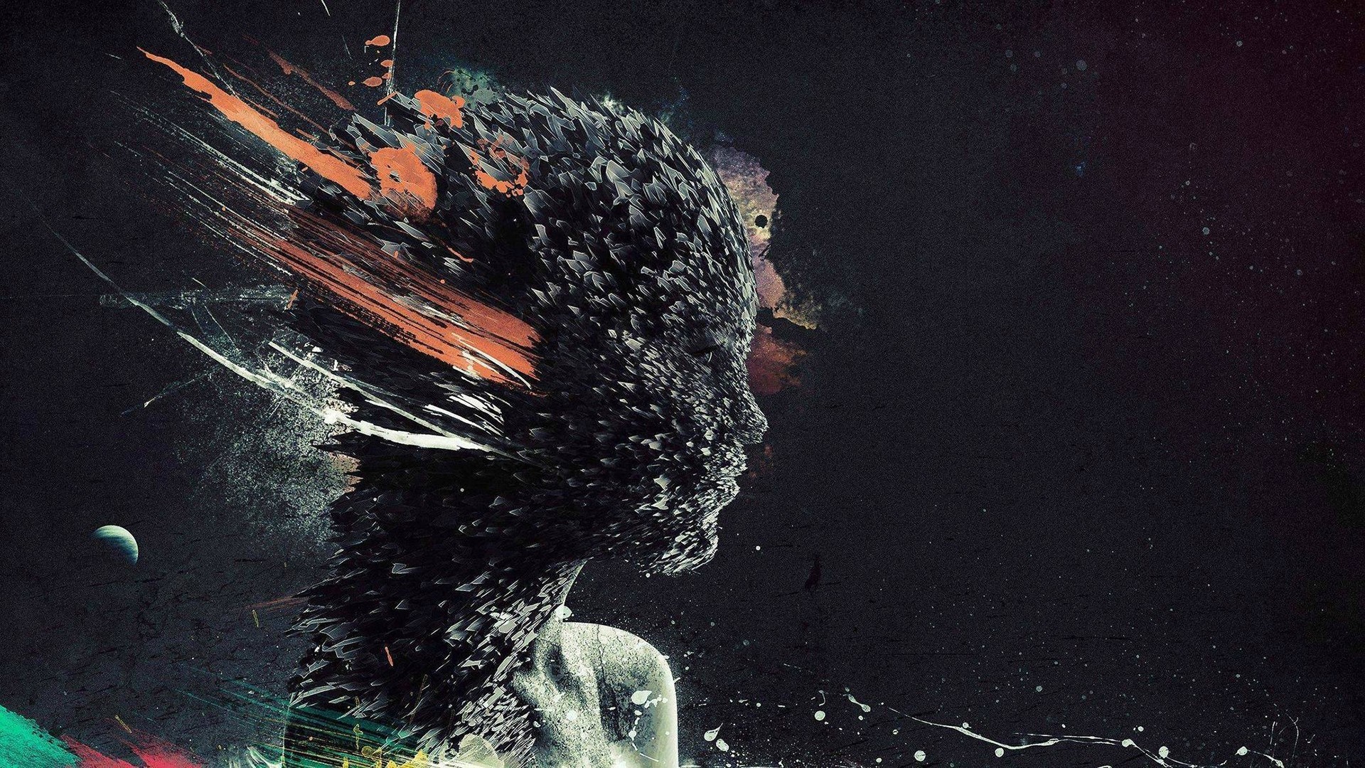 Abstract human head exploding into space art HD Wallpaper
