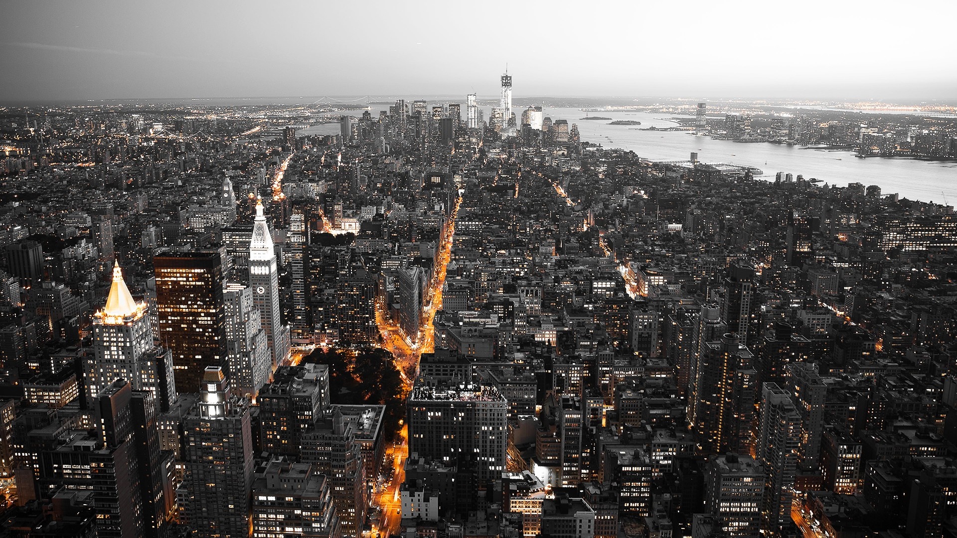 Aerial view of New York City skyline at night HD Wallpaper