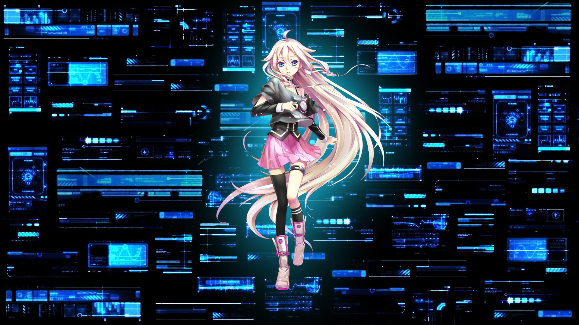 IA Vocaloid character on a digital interface background HD Wallpaper