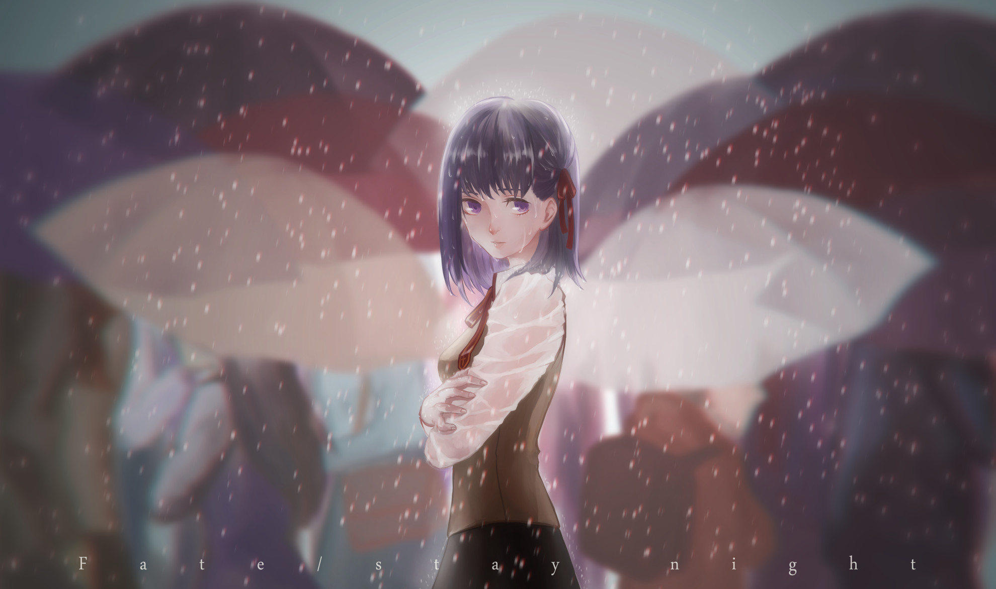 Matou Sakura from Fate Series in the rain HD Wallpaper