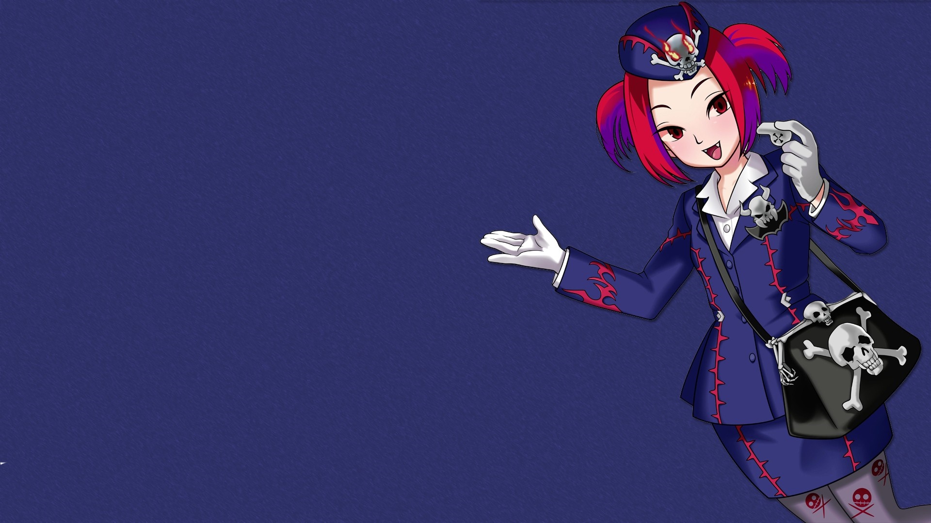 Girl in a blue uniform with skull motifs HD Wallpaper