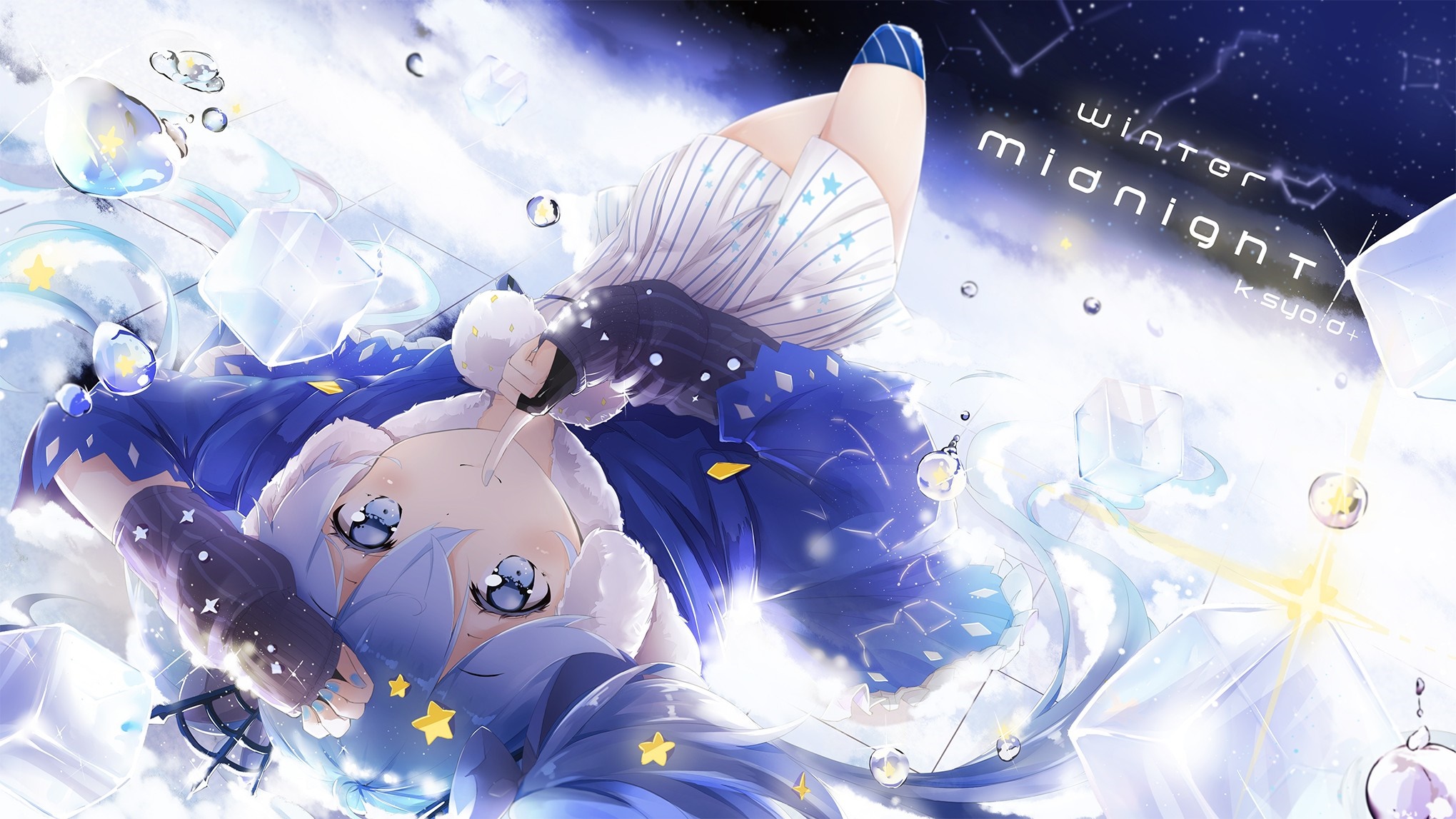 Winter Midnight illustration with Hatsune Miku HD Wallpaper