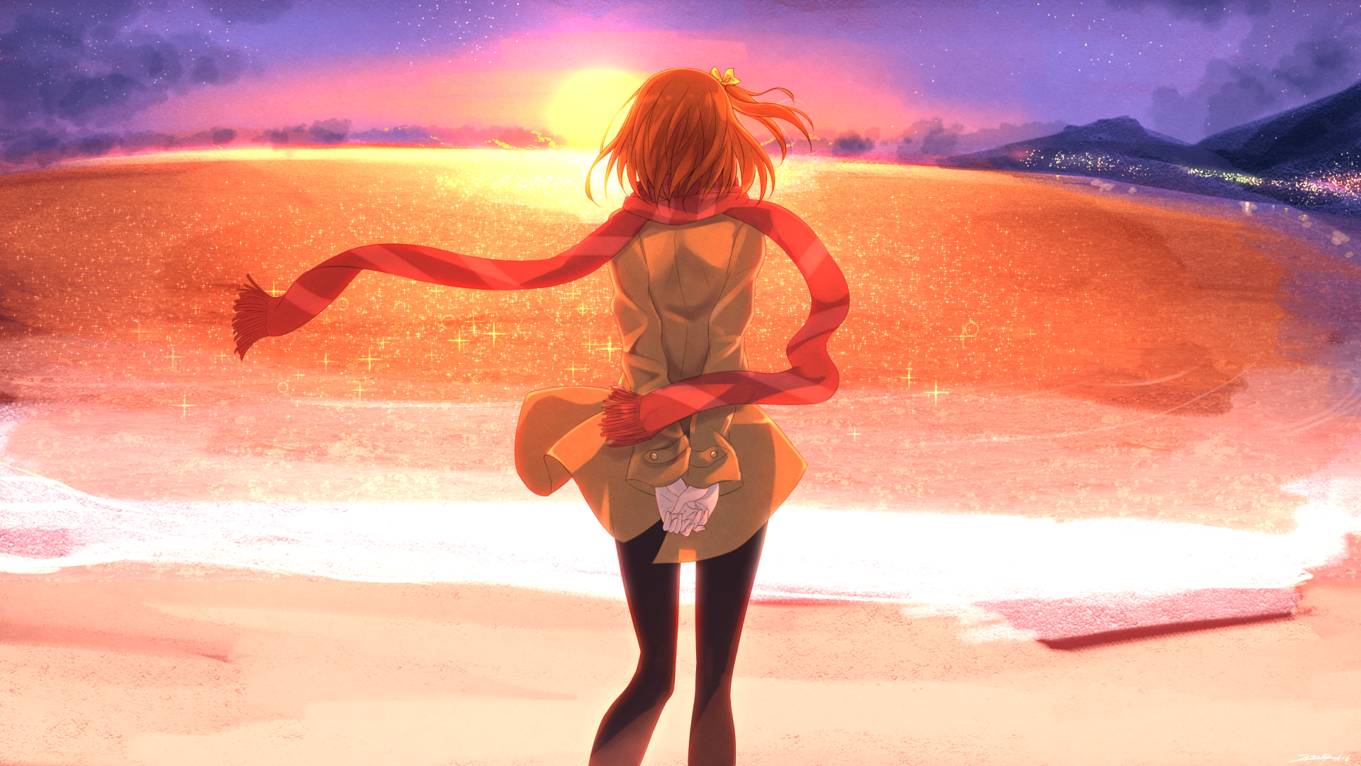 Kousaka Honoka from Love Live! watching the sunset HD Wallpaper