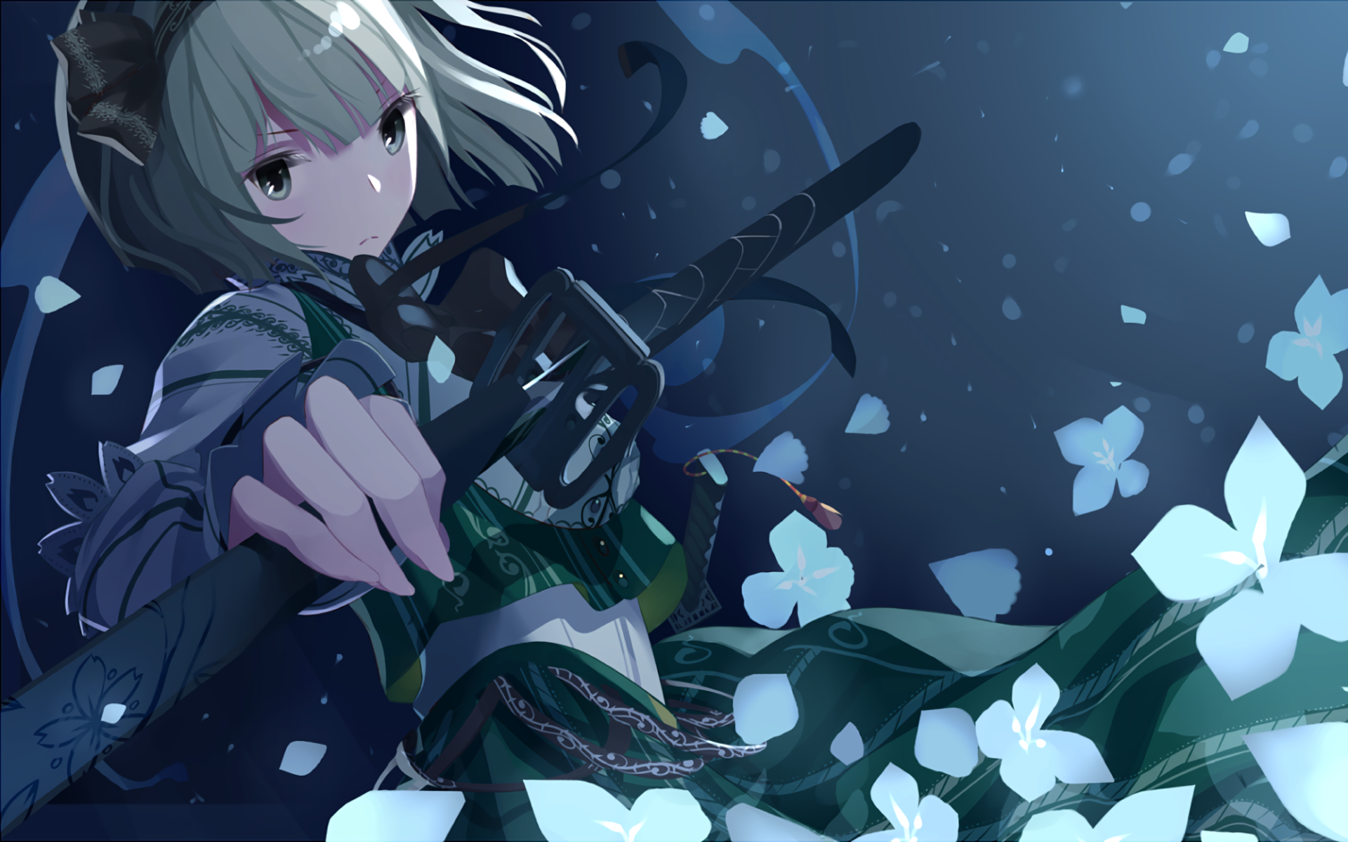 Konpaku Youmu from Touhou holding a sword HD Wallpaper