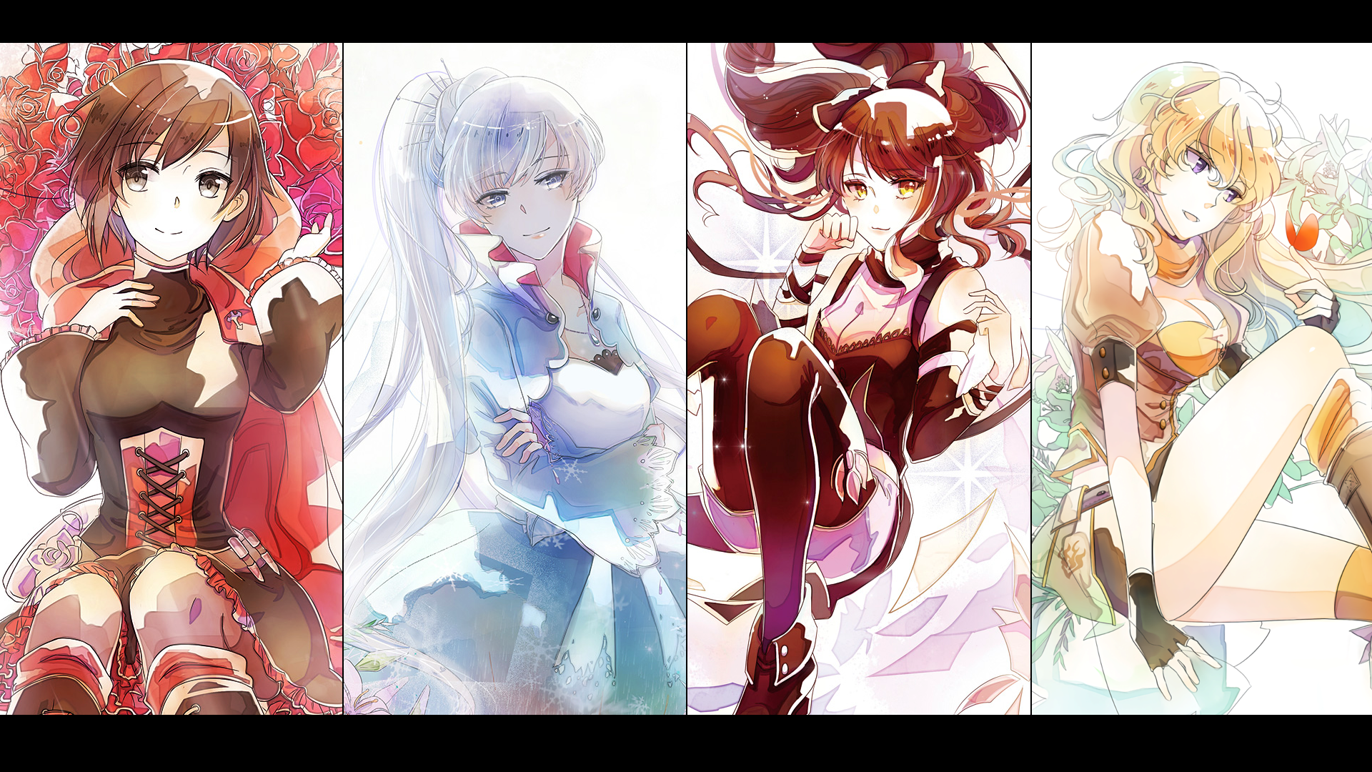 Ruby Rose, Weiss Schnee, Blake Belladonna, and Yang Xiao Long from RWBY HD Wallpaper