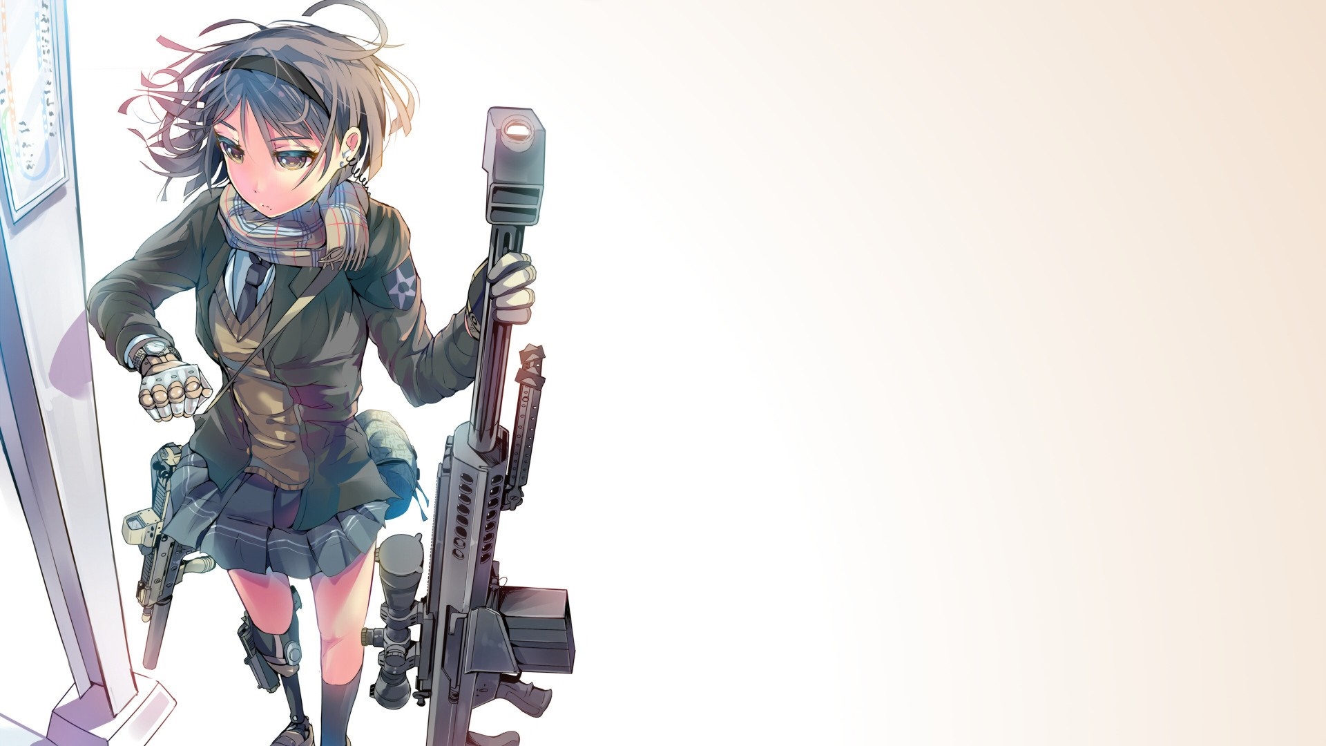 Anime girl with sniper rifle and handgun HD Wallpaper