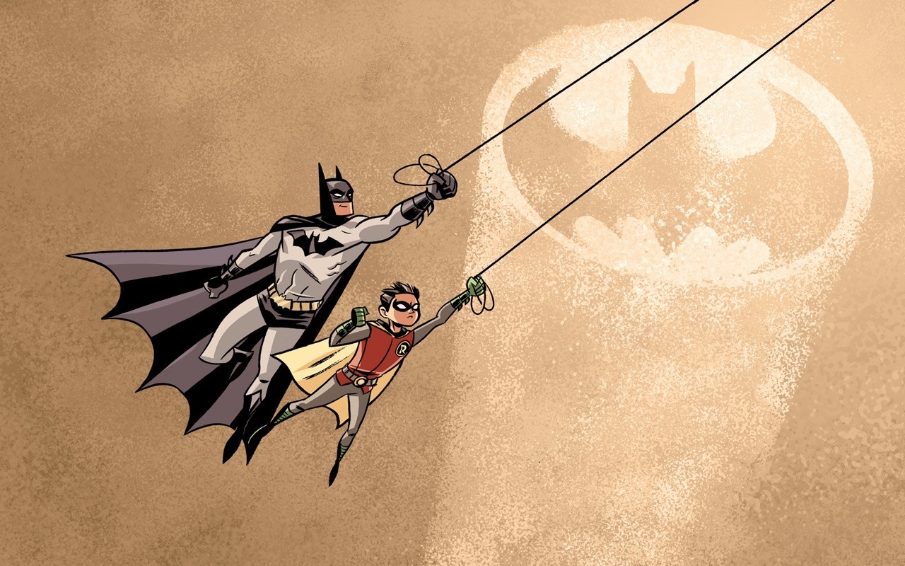Batman and Robin swinging on ropes HD Wallpaper