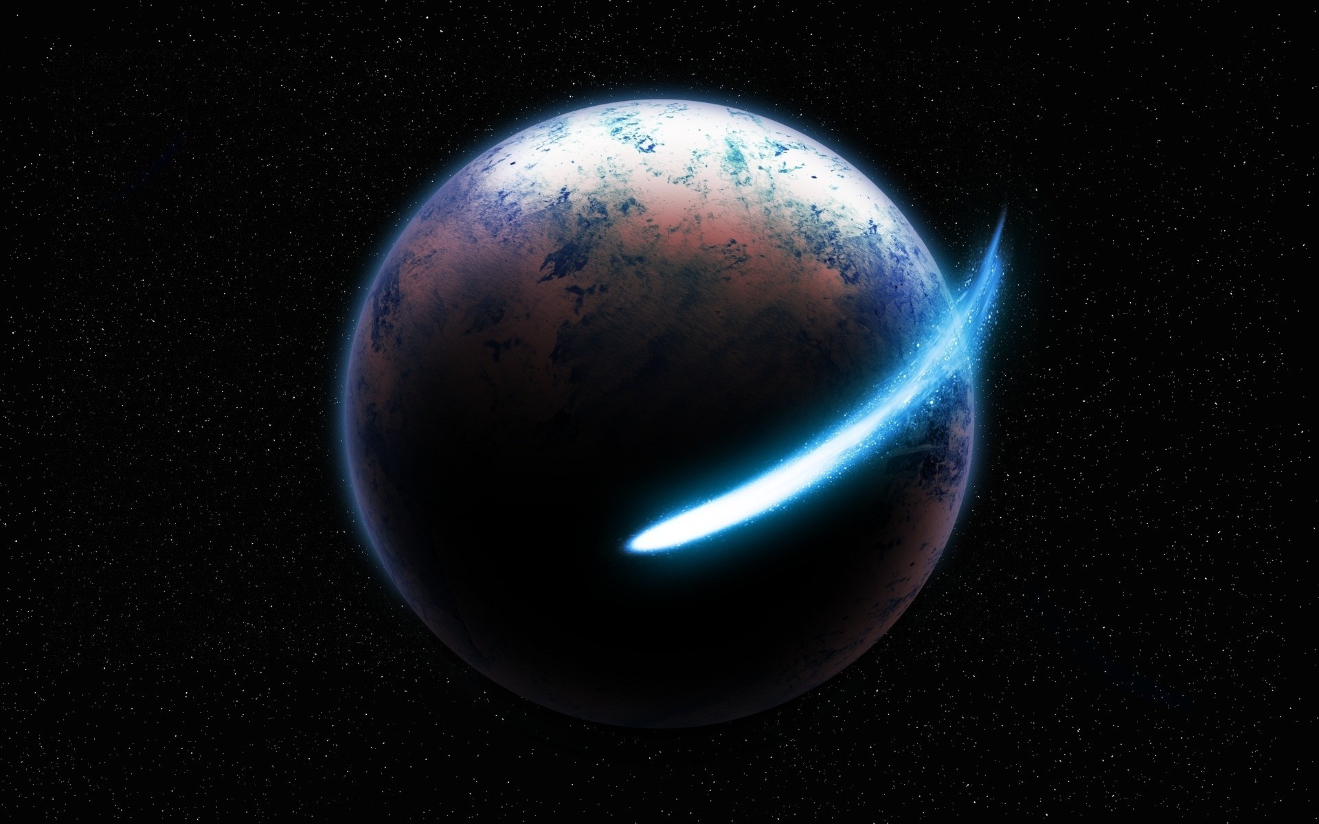Planet with a comet in space HD Wallpaper