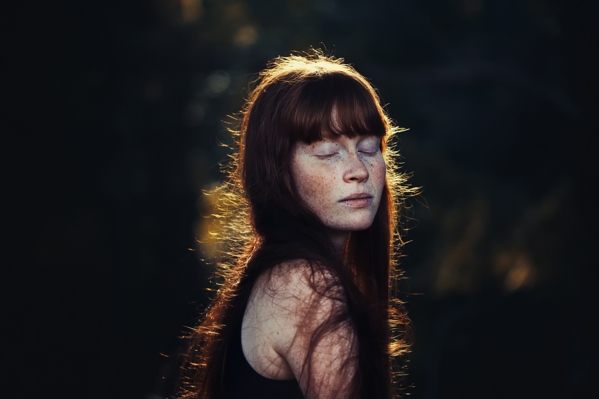 Woman with freckles and red hair in sunlight HD Wallpaper