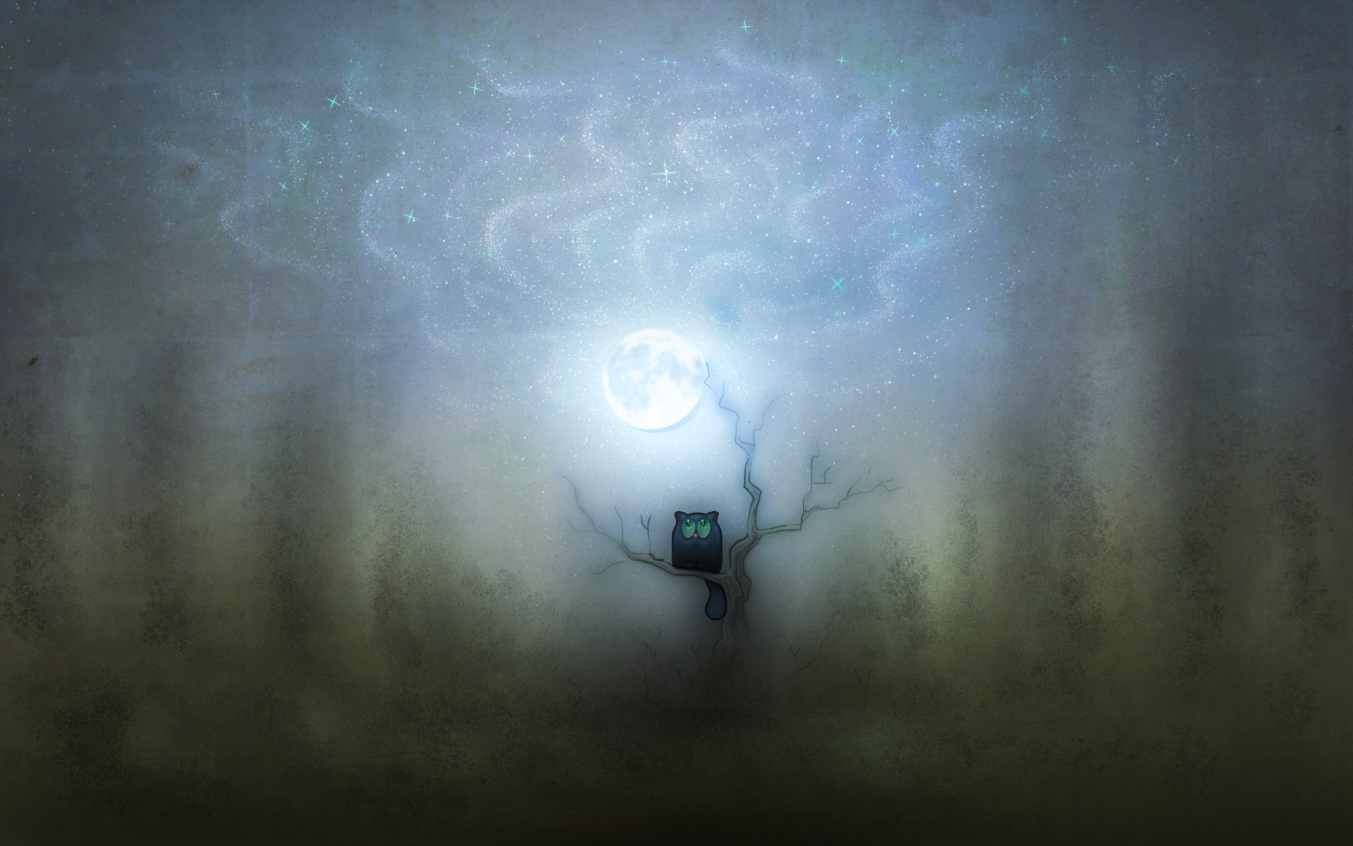 Owl on a branch under the moon HD Wallpaper