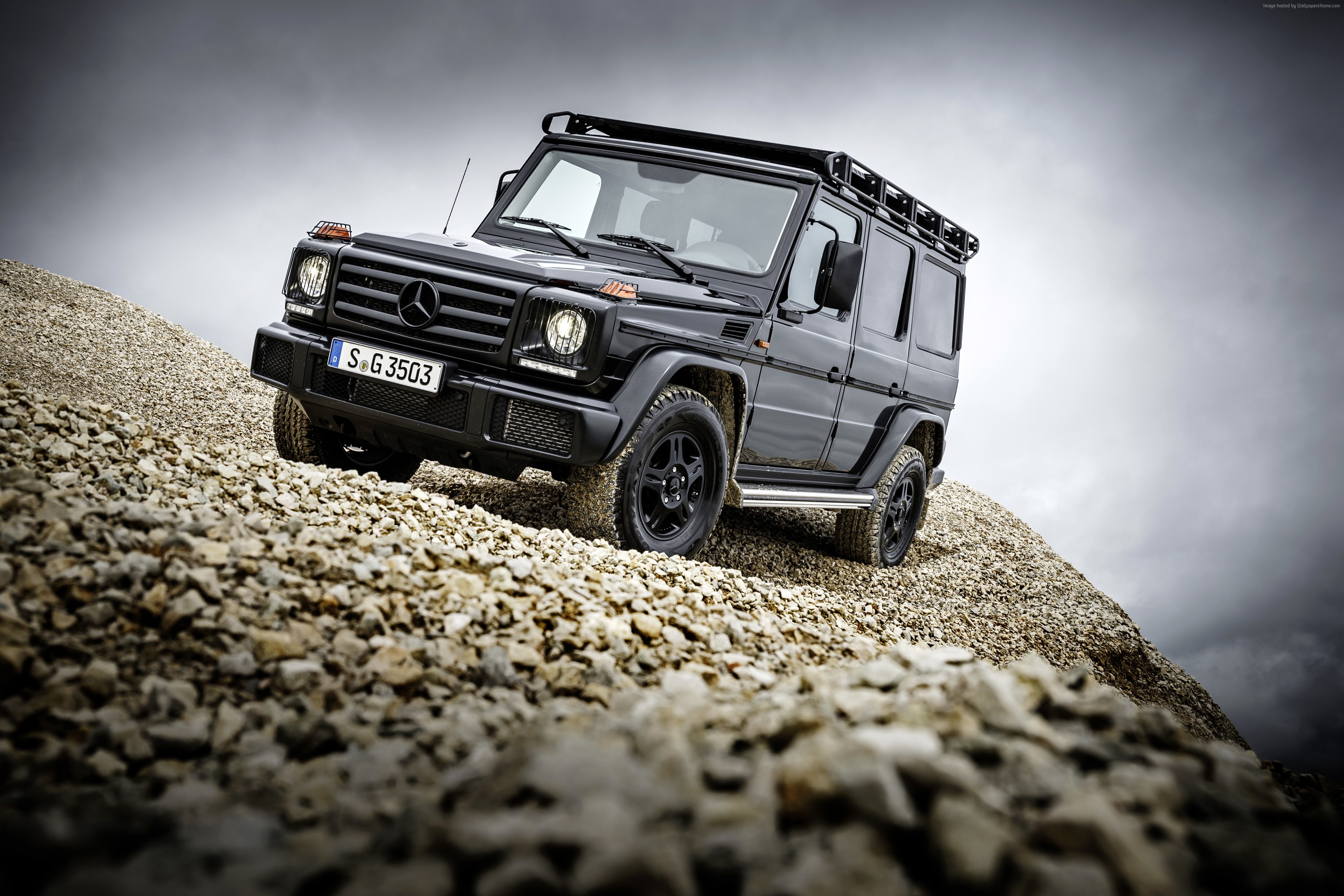 Black Mercedes-Benz G 350 d Professional on gravel HD Wallpaper