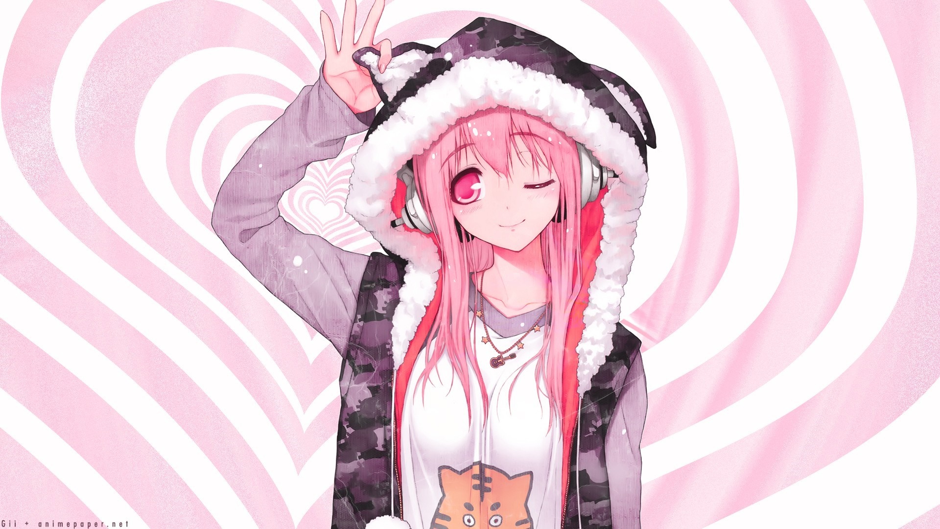 Super Sonico with headphones and hoodie HD Wallpaper