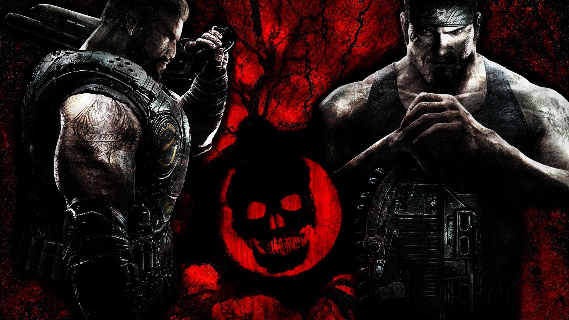 Gears of War characters with skull logo HD Wallpaper