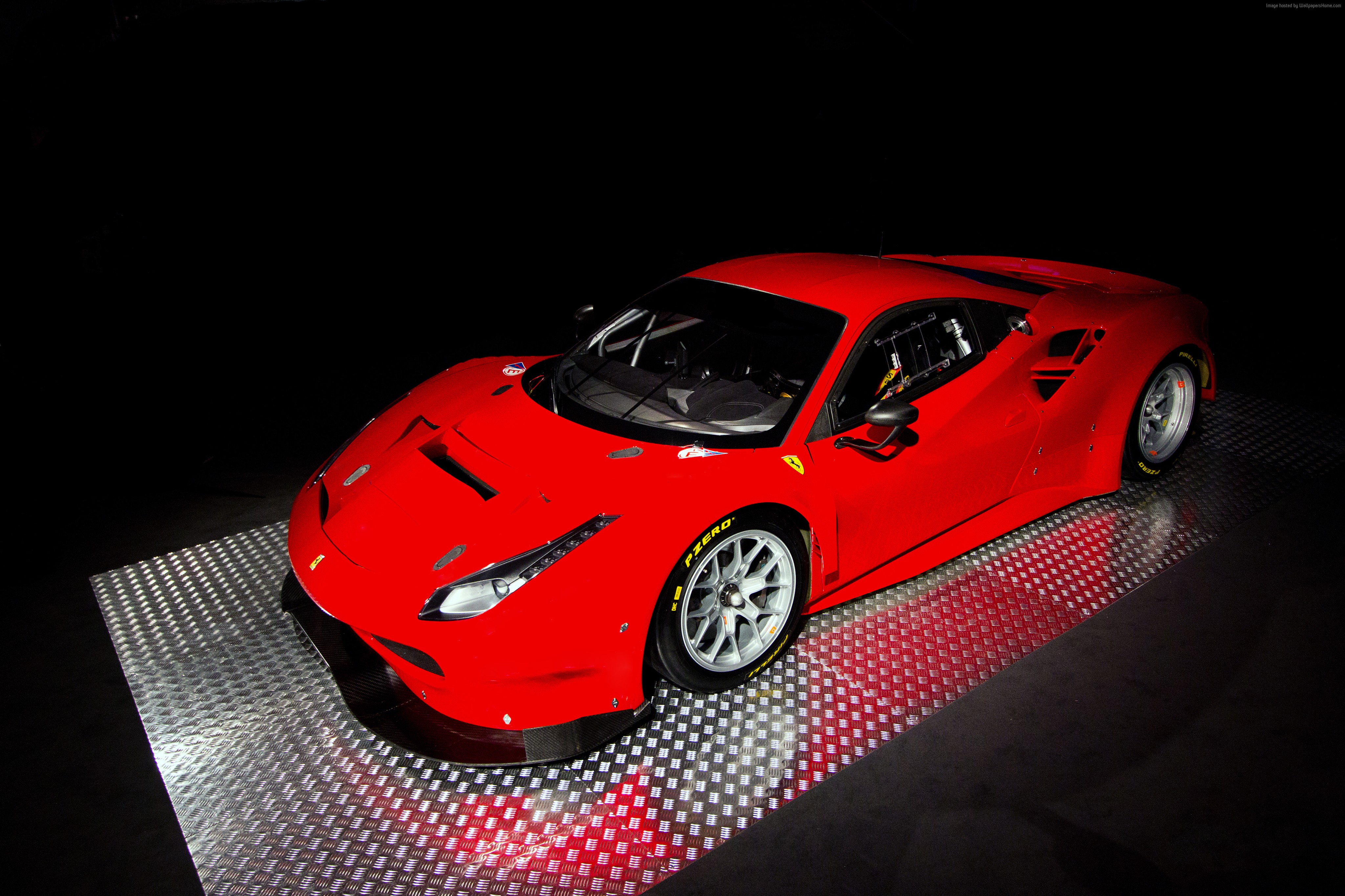Red Ferrari 488 GTE race car on display HD Wallpaper