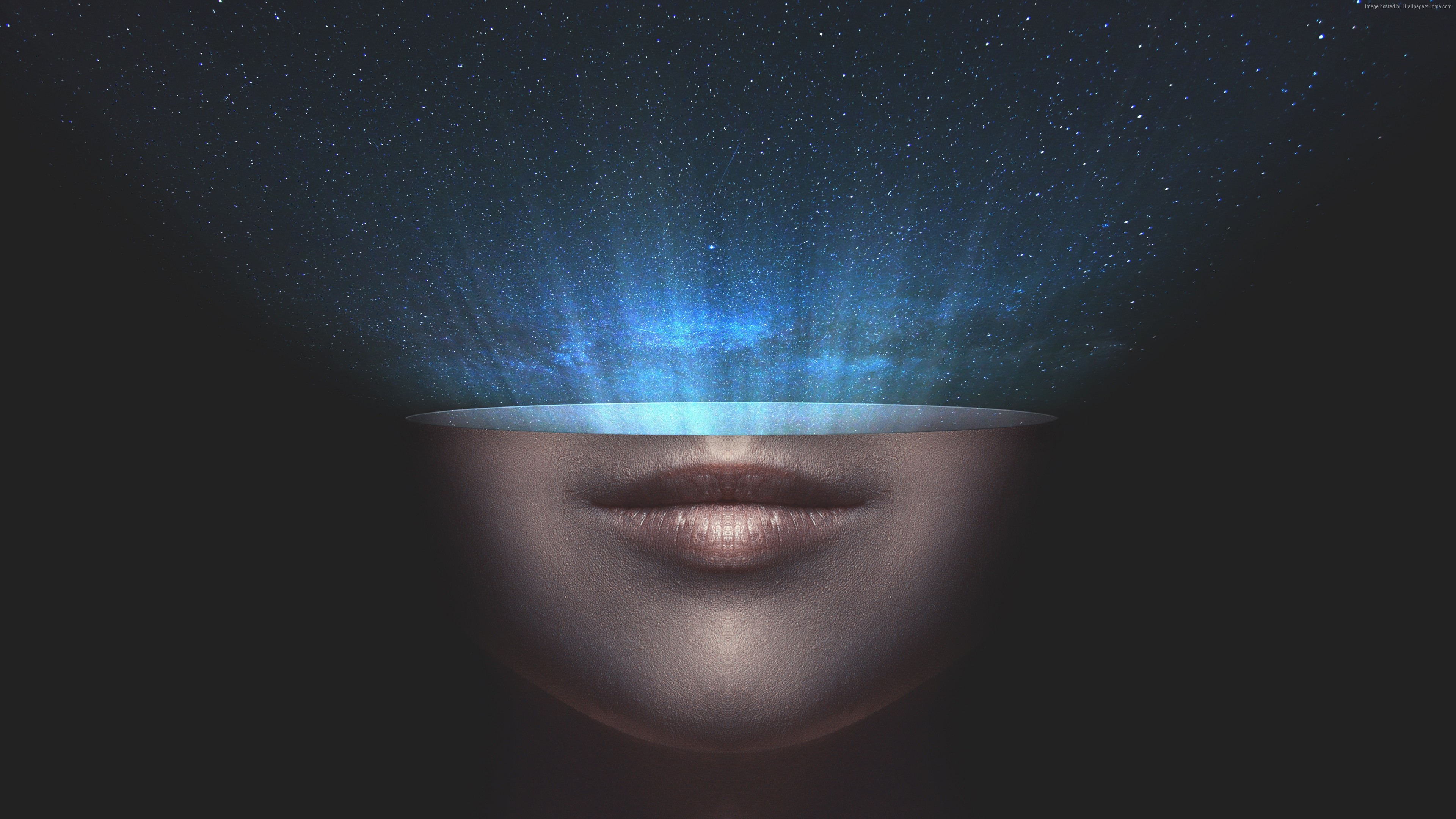 Lips with Universe and Stars Above HD Wallpaper