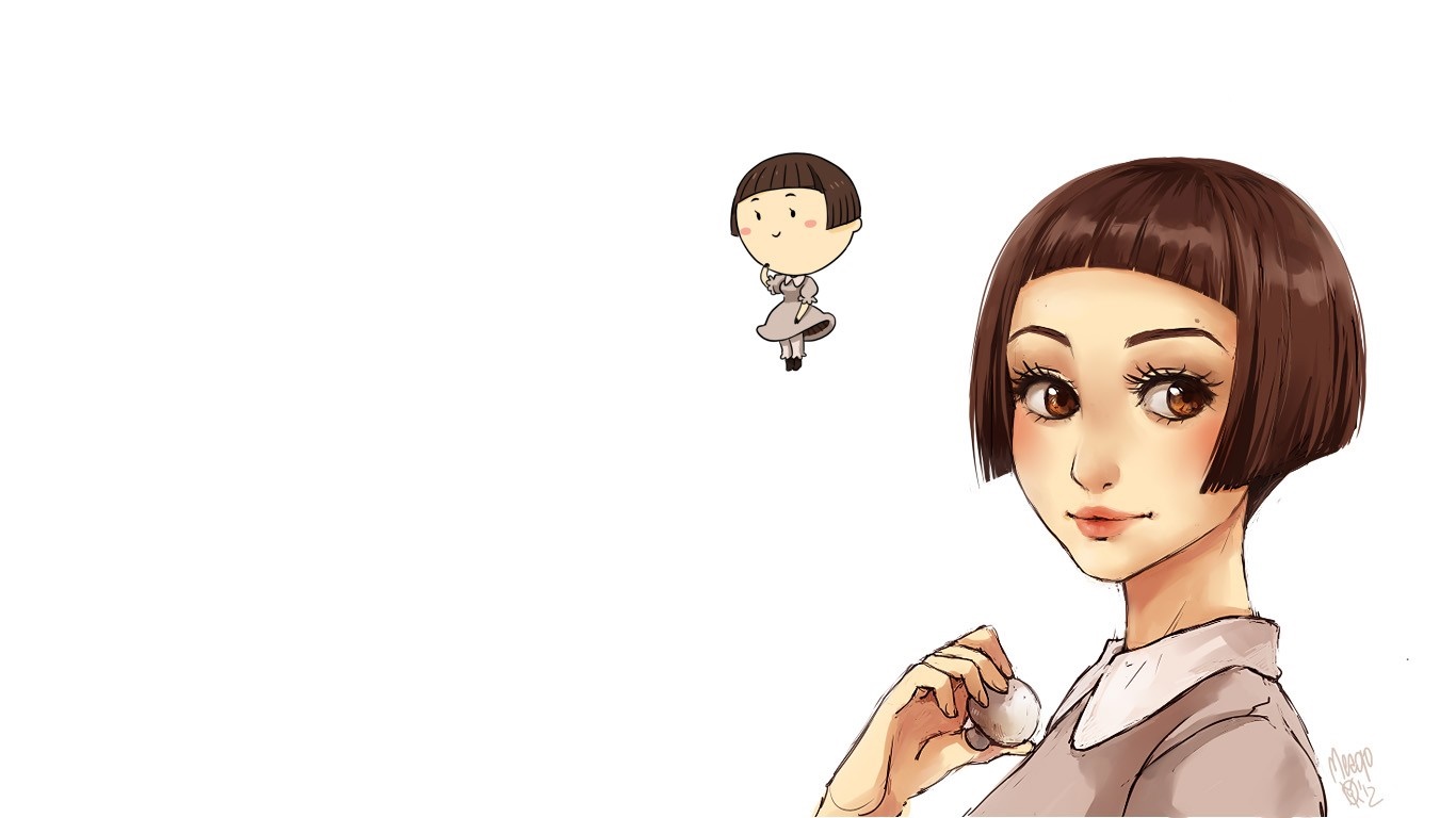 Anime girl with bob haircut holding a small object HD Wallpaper