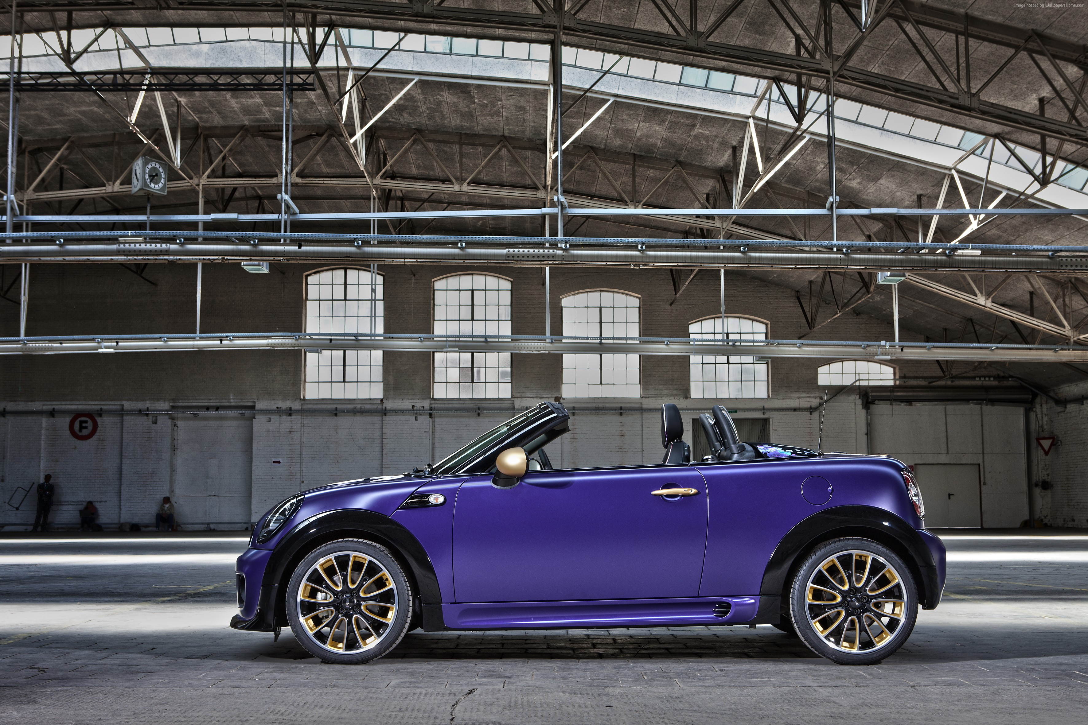 Purple Mini Cooper S Roadster Convertible in Warehouse HD Wallpaper