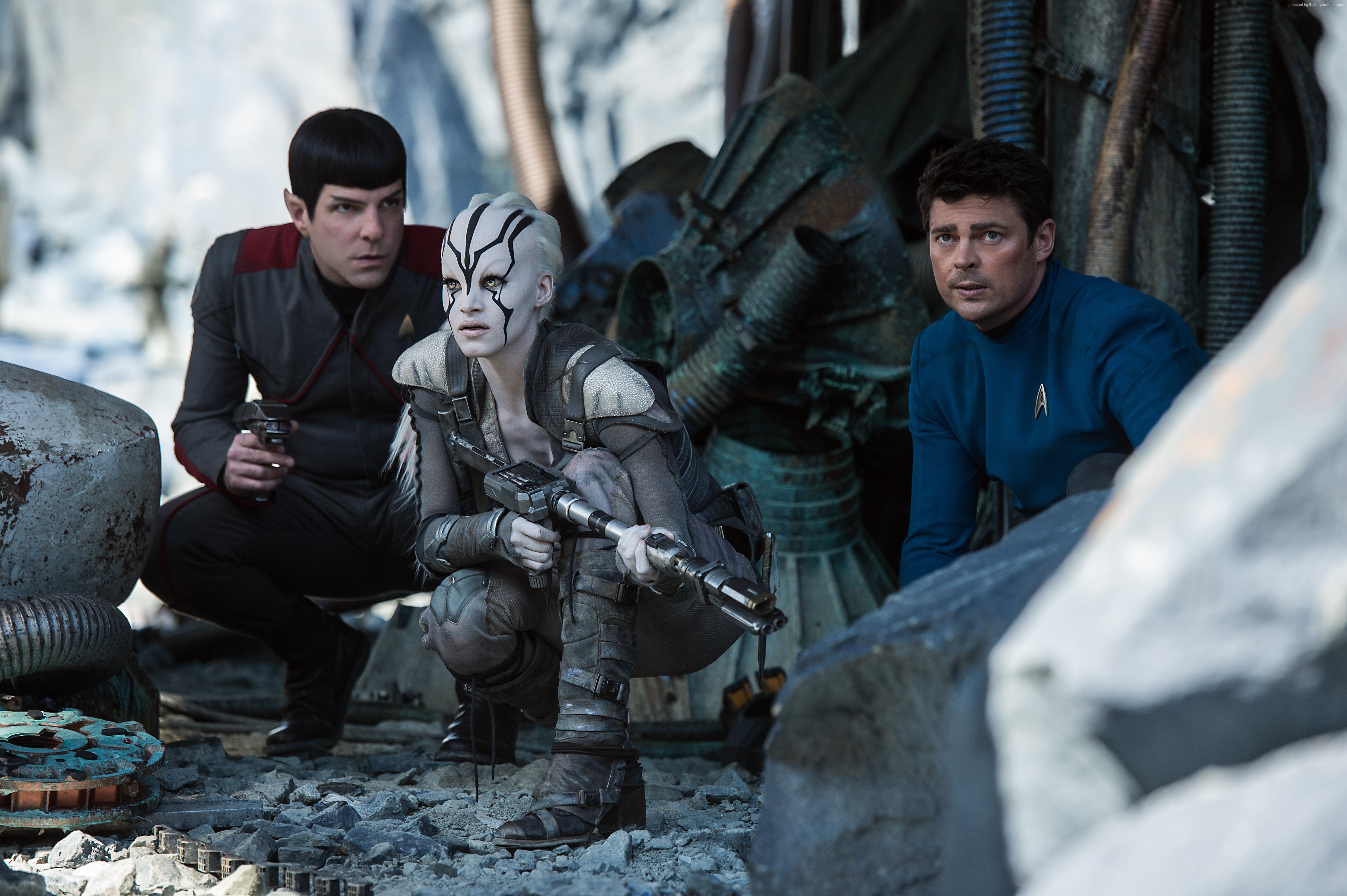 Jaylah, Spock, and Scotty from Star Trek Beyond HD Wallpaper