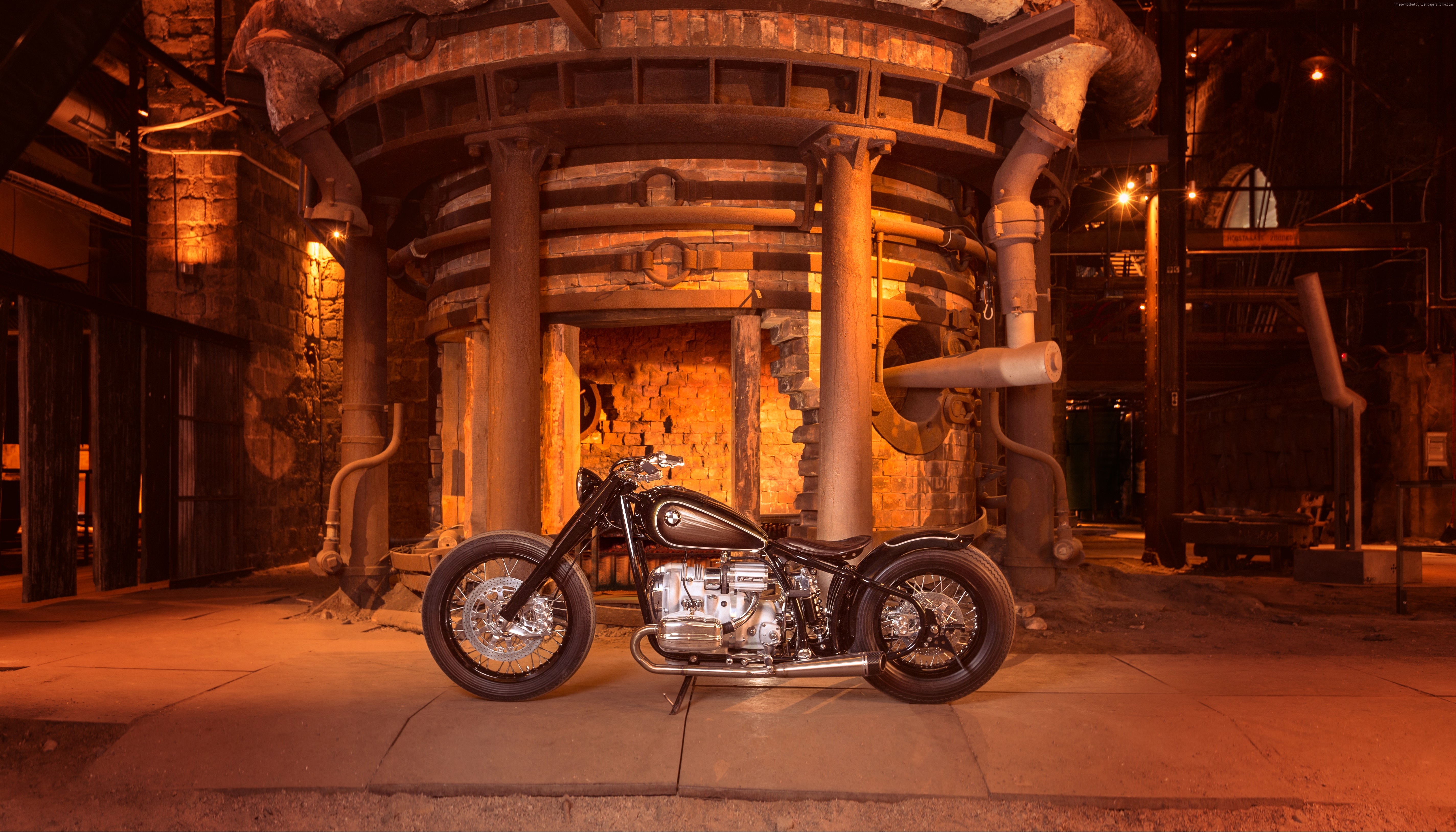 BMW R 18 custom motorcycle in industrial setting HD Wallpaper