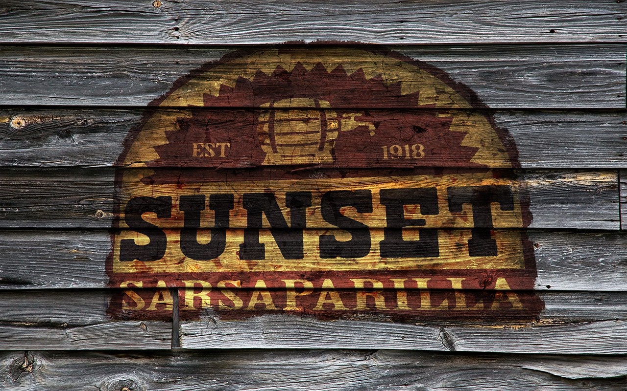 Sunset Sarsaparilla sign on wooden wall HD Wallpaper