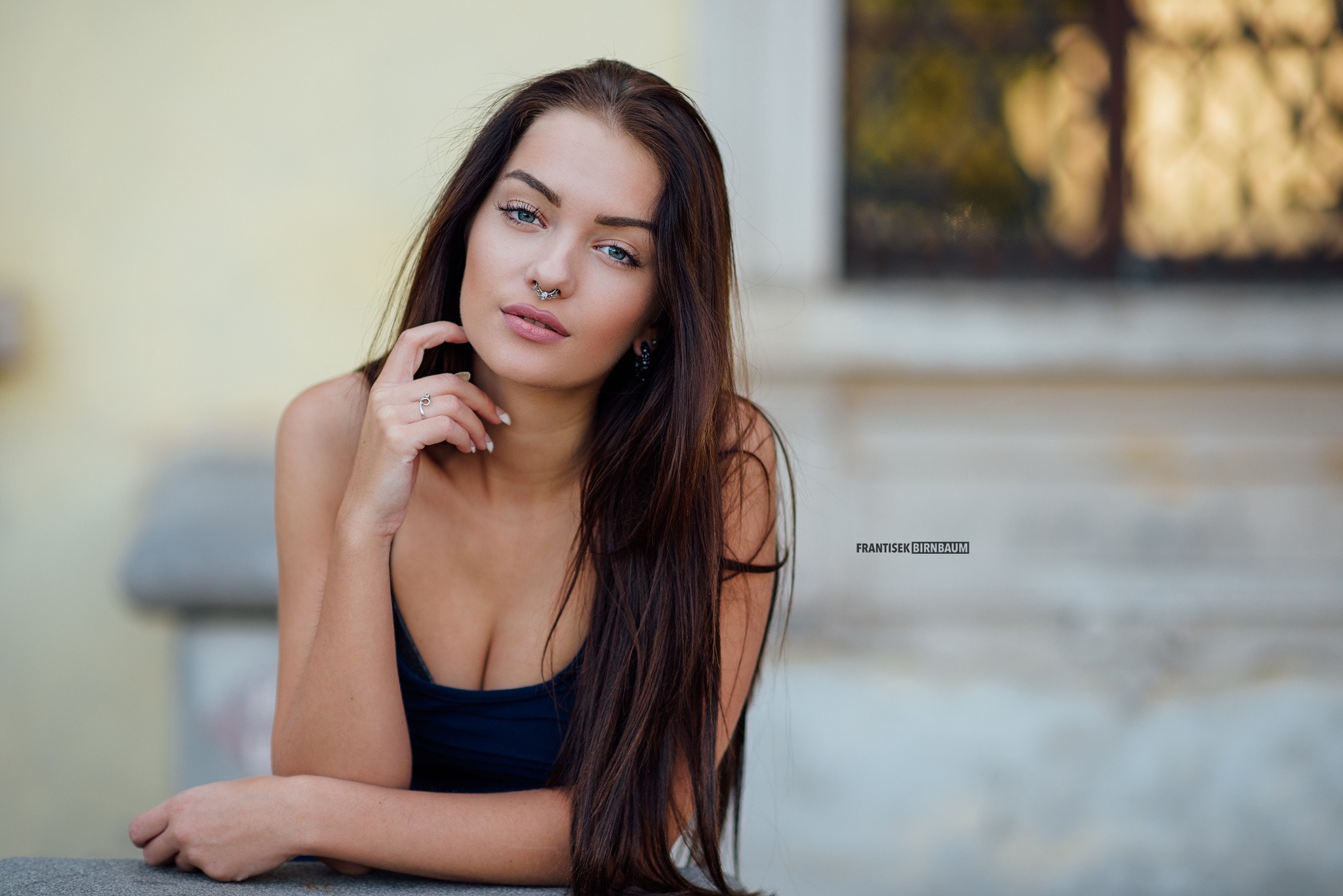 Woman with long brown hair and nose ring HD Wallpaper