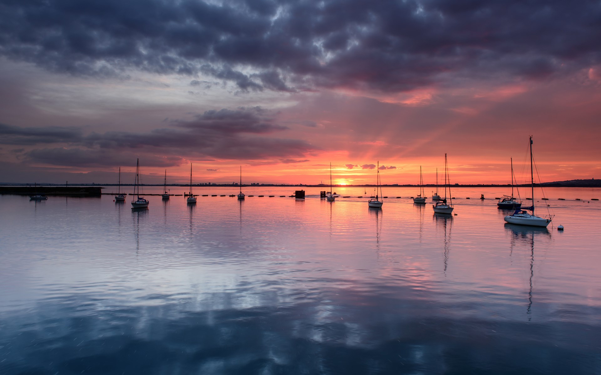 Sailboats on the water at sunset HD Wallpaper