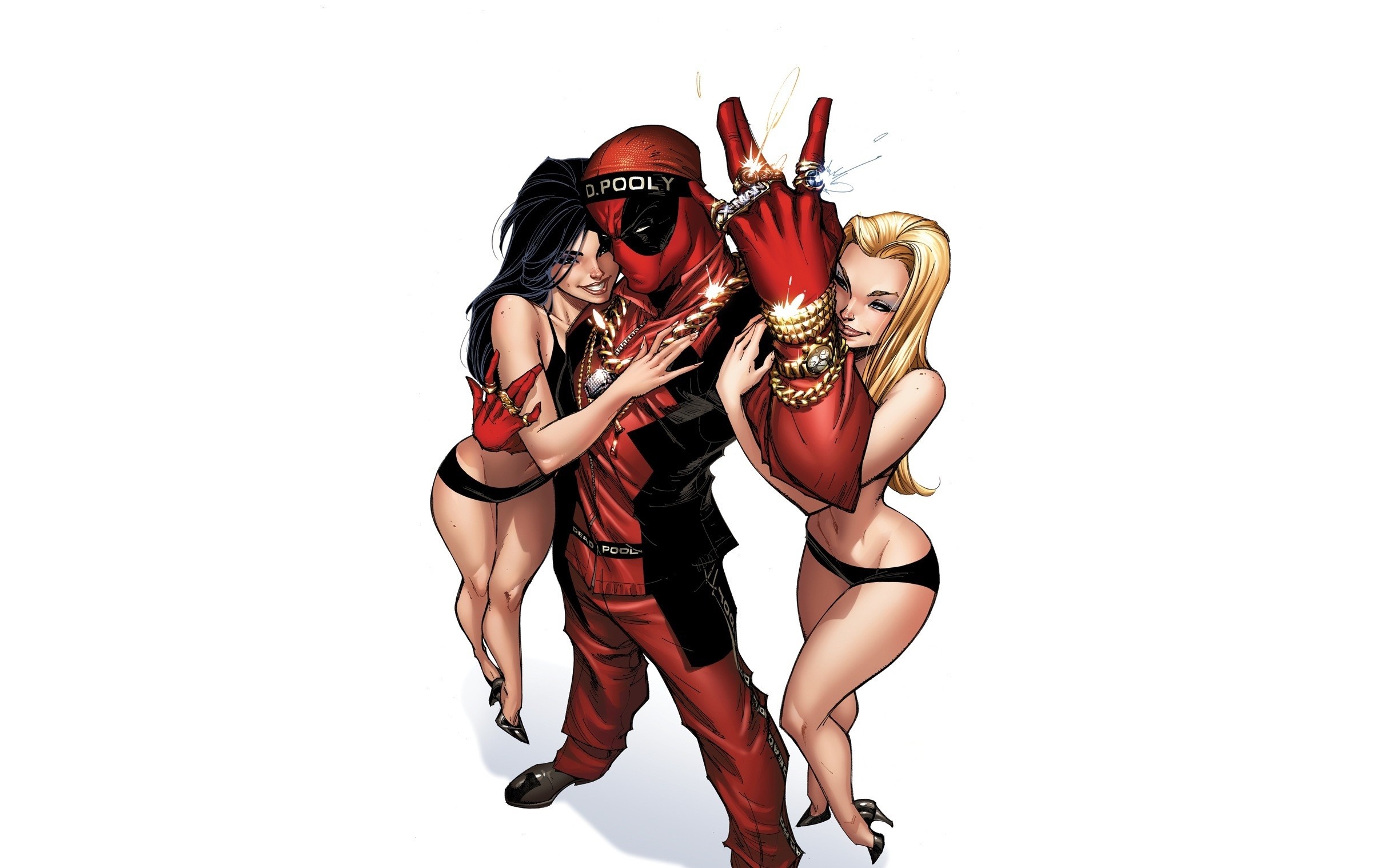 Deadpool with two women HD Wallpaper