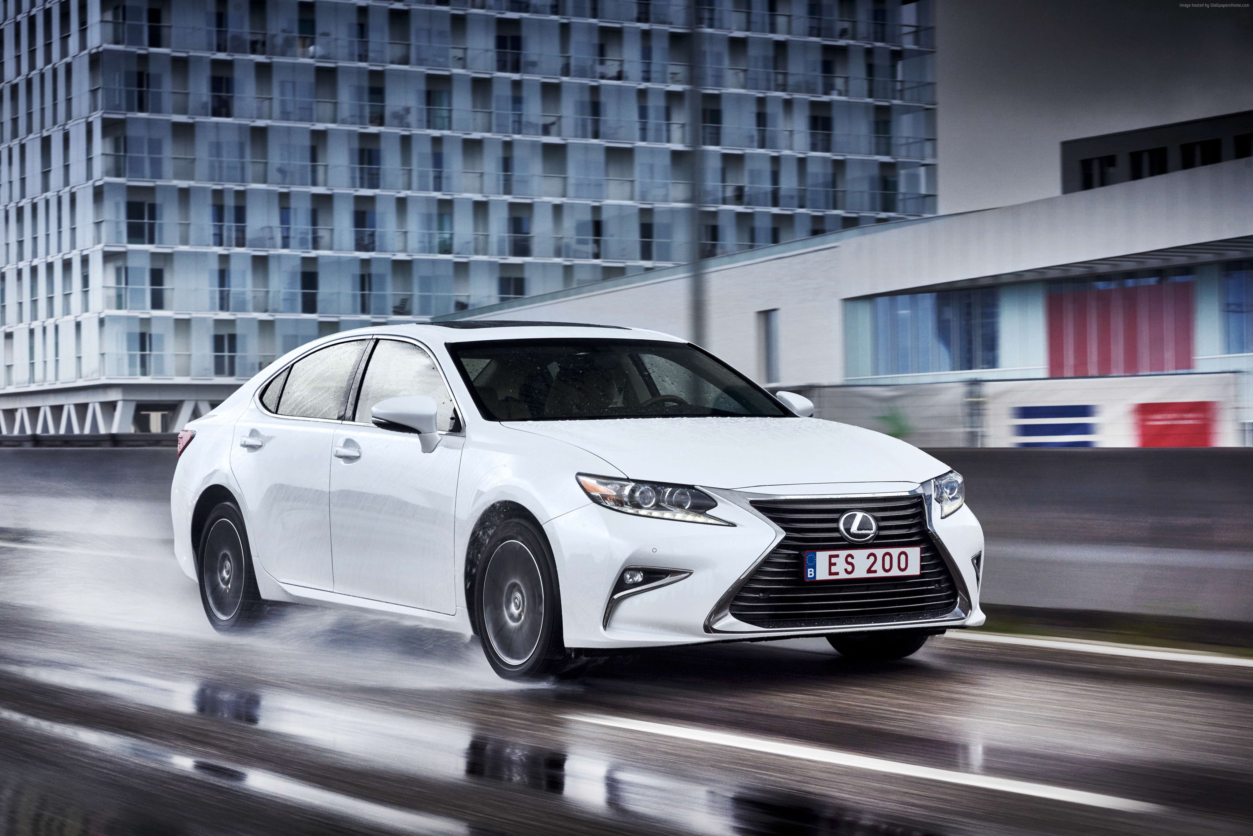 White Lexus ES 200 driving on wet road HD Wallpaper