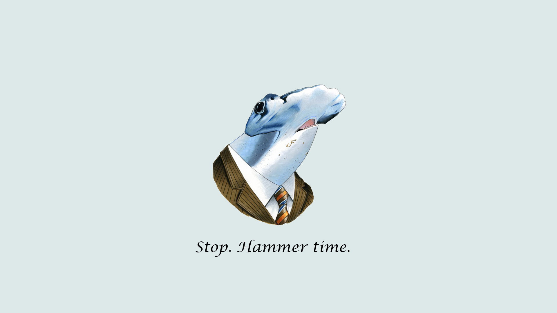 Hammerhead shark in a suit, Stop Hammer time text HD Wallpaper