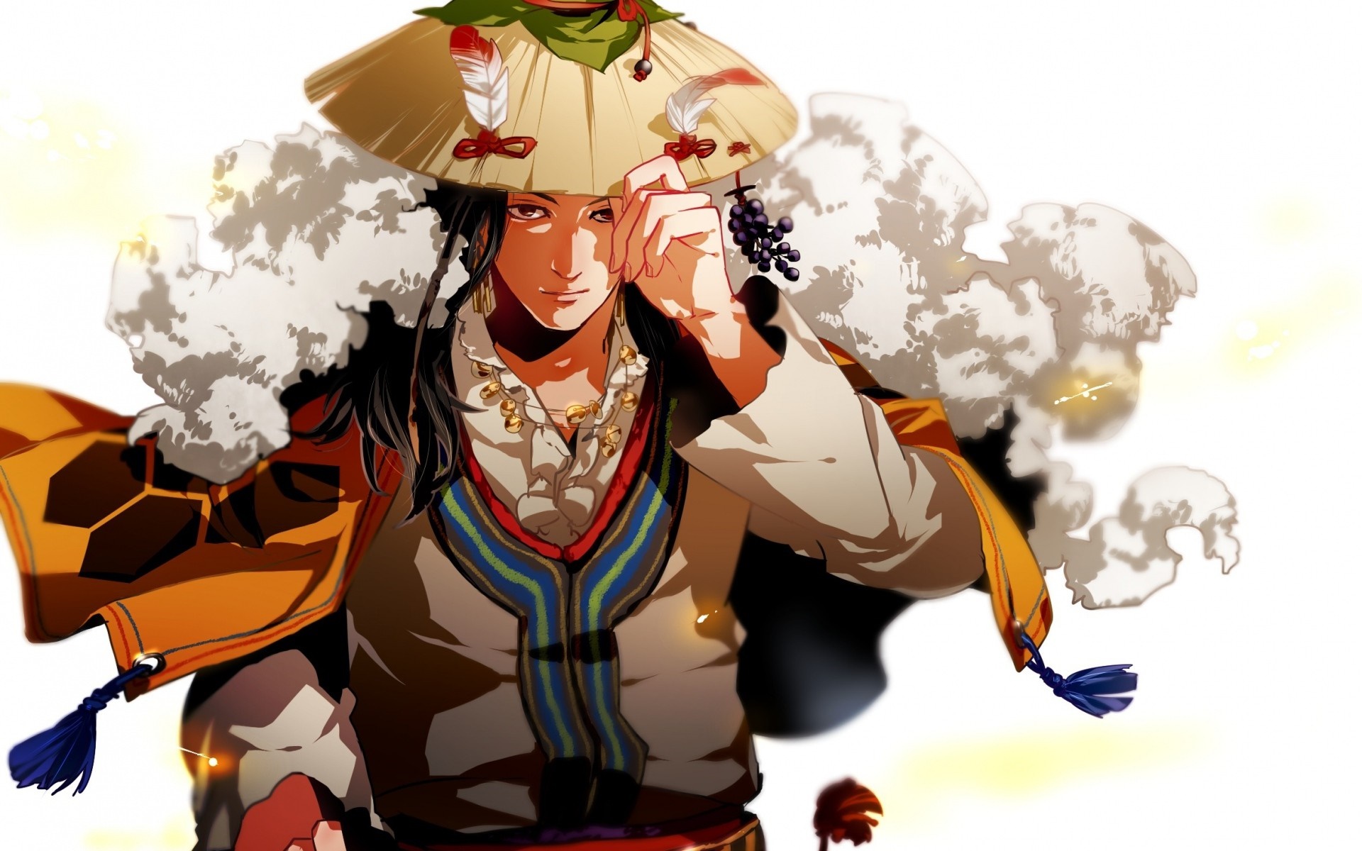 Anime man with hat and feathers HD Wallpaper