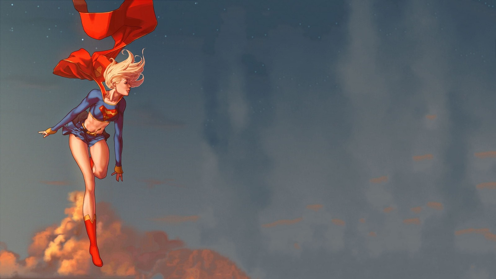 Supergirl flying in the sky HD Wallpaper