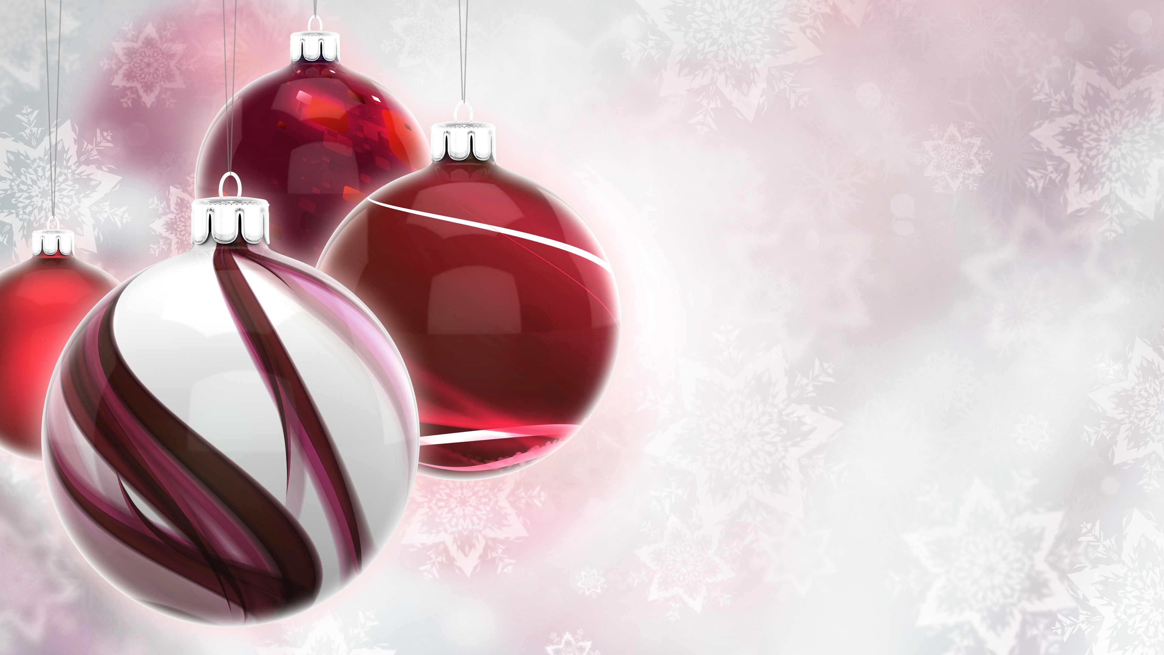 Christmas ornaments with snowflakes background HD Wallpaper