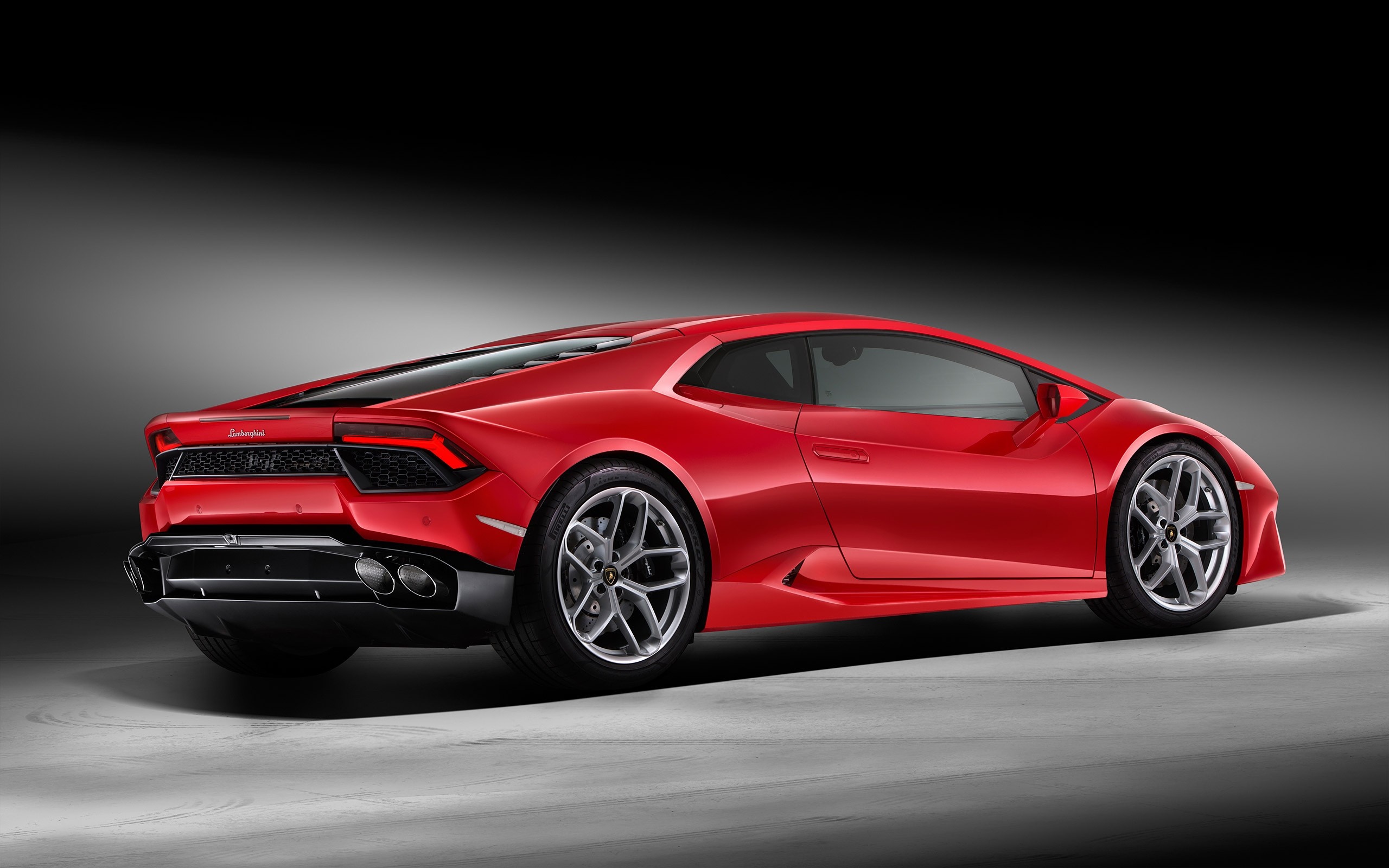 Red Lamborghini Huracan LP580-2 rear view HD Wallpaper