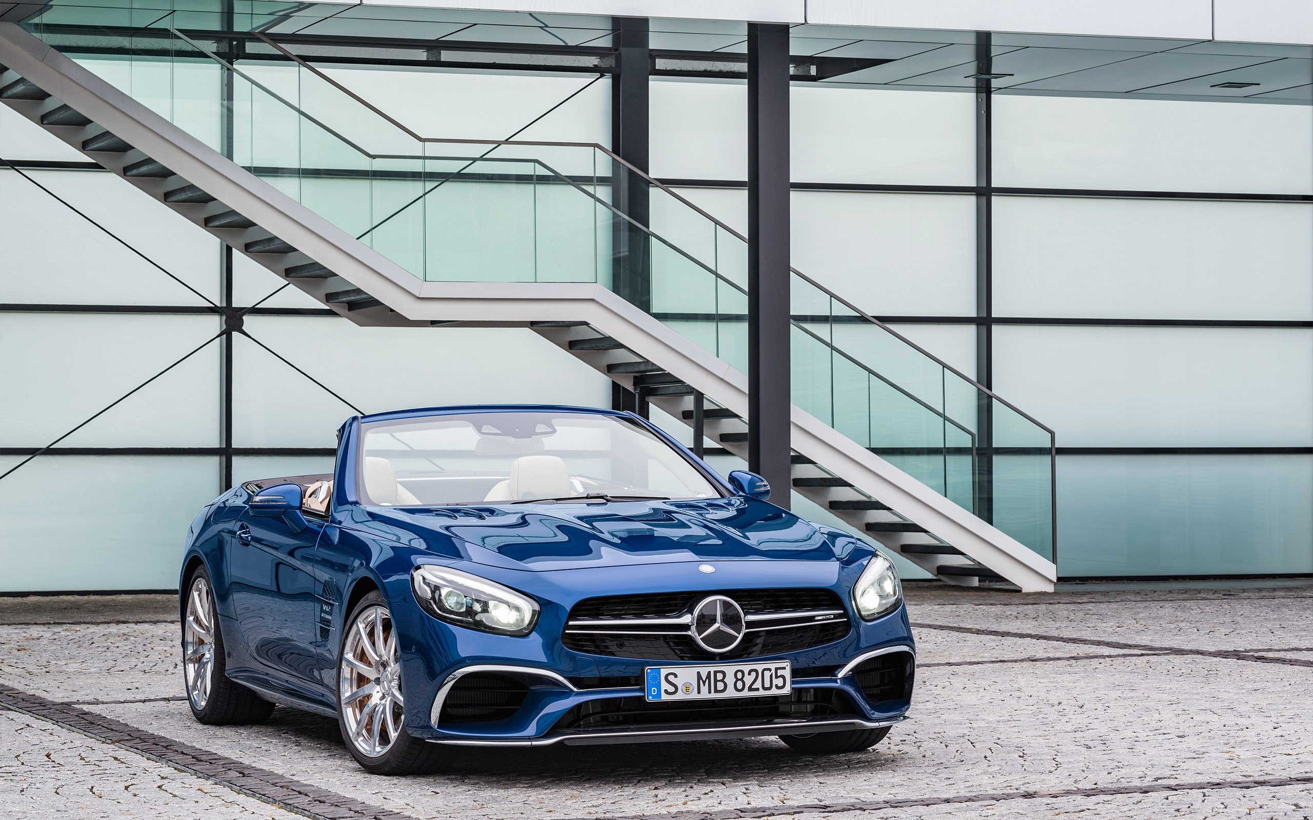 Blue Mercedes-Benz SL65 AMG Convertible parked outdoors HD Wallpaper