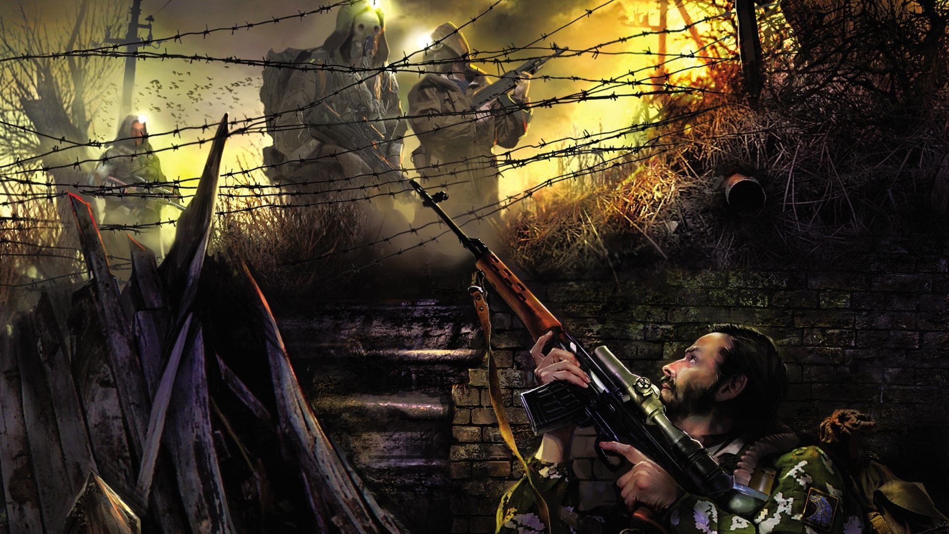 S.T.A.L.K.E.R. soldiers behind barbed wire HD Wallpaper