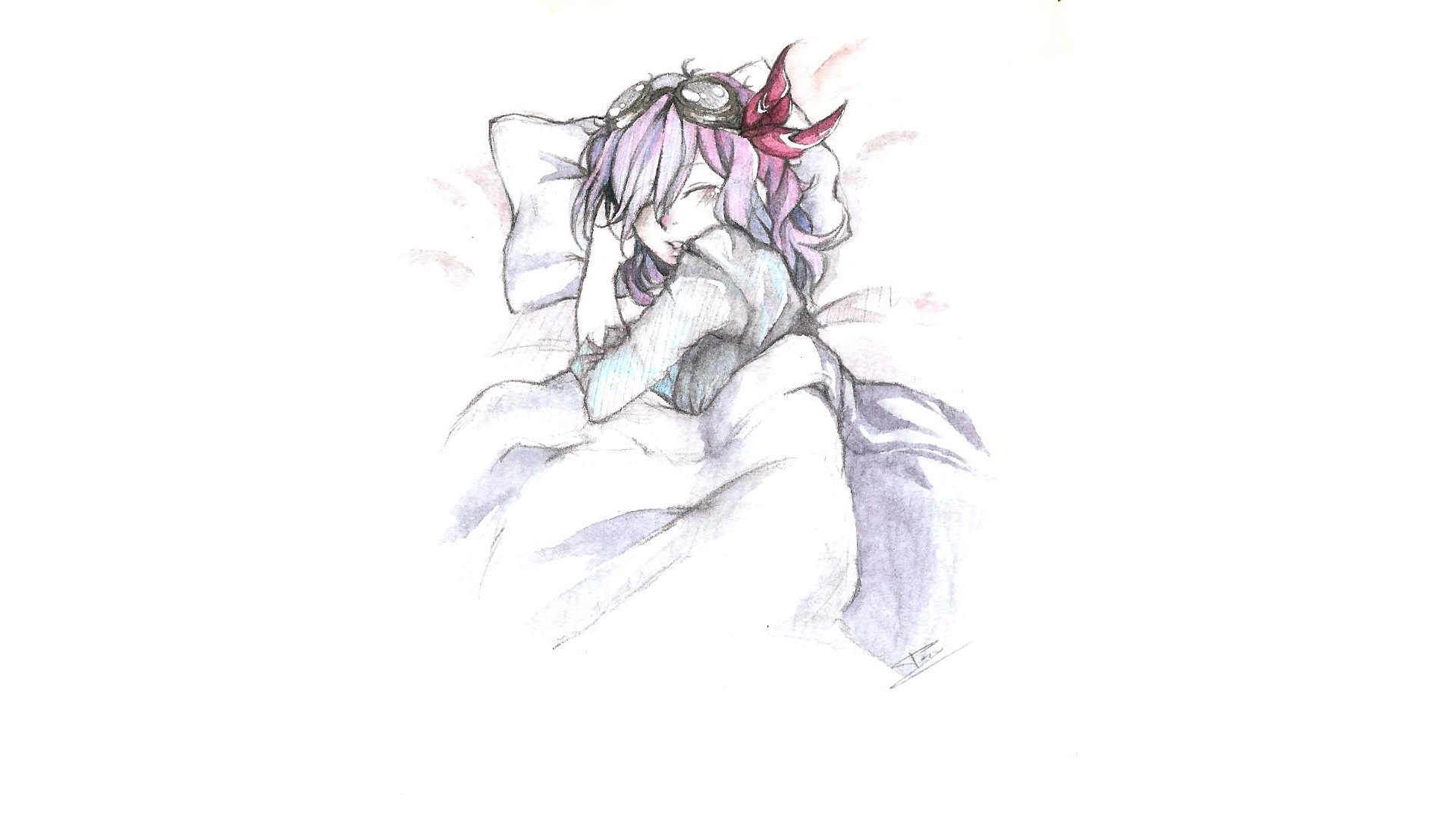 Anime girl with pink hair sleeping on a pillow HD Wallpaper