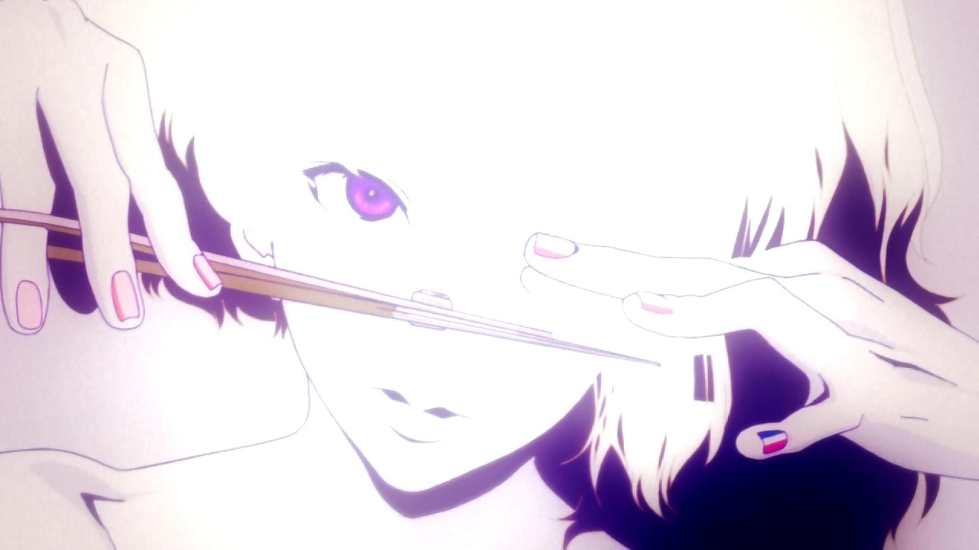 Girl with purple eyes holding scissors, Zankyou no Terror HD Wallpaper
