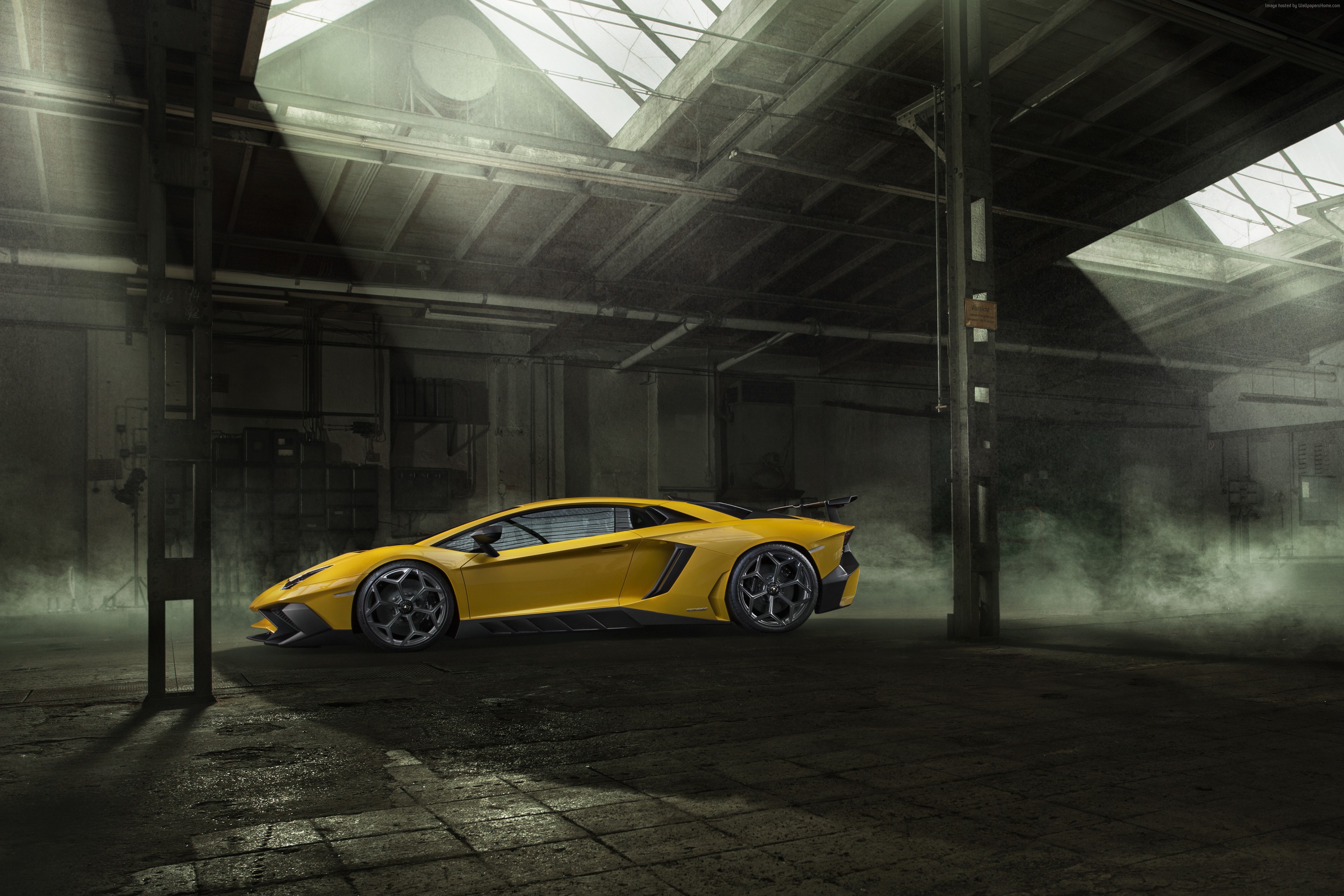 Yellow Lamborghini Aventador LP 750-4 Superveloce in warehouse HD Wallpaper