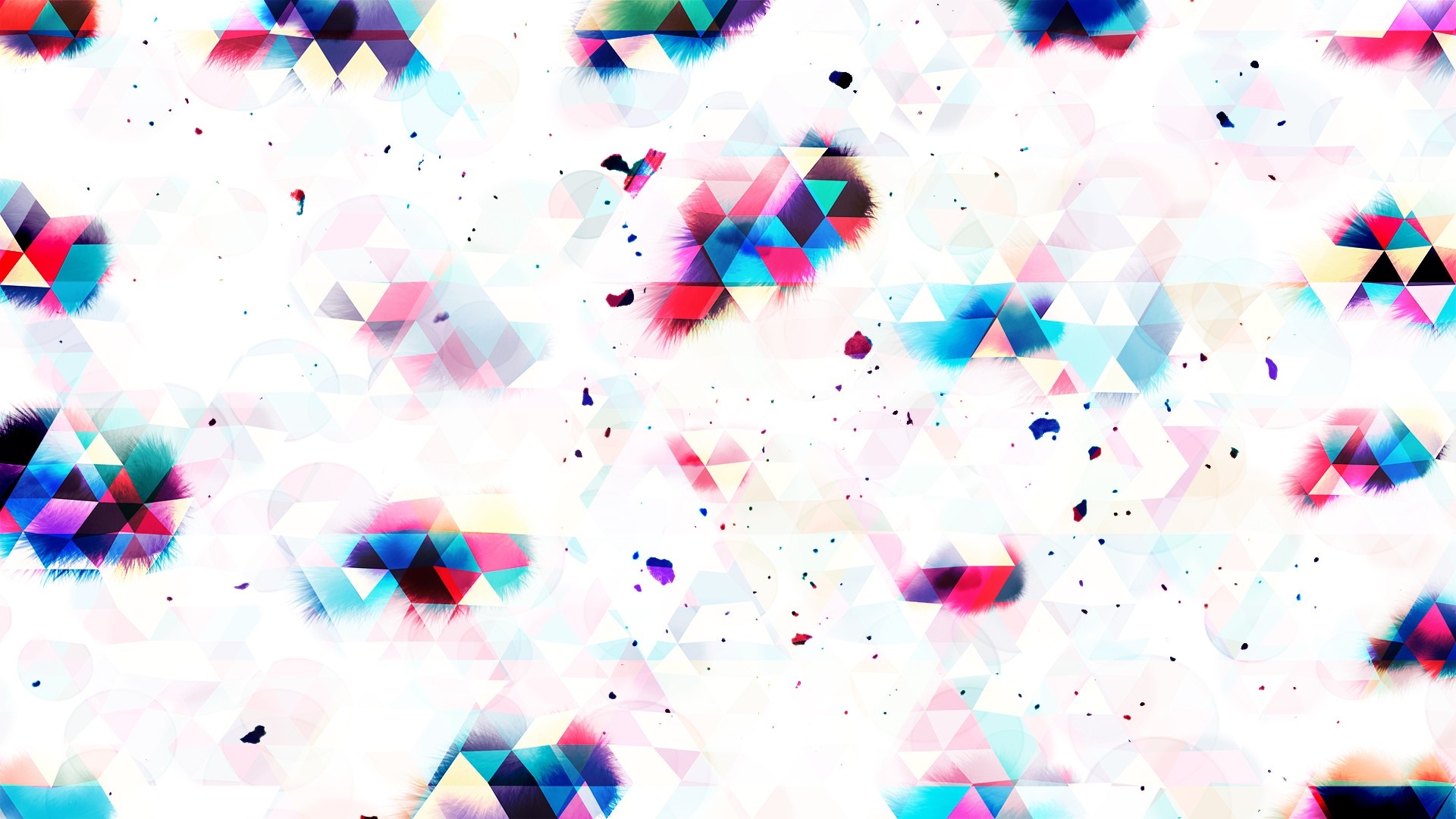 Abstract geometric shapes with colorful watercolor splashes HD Wallpaper