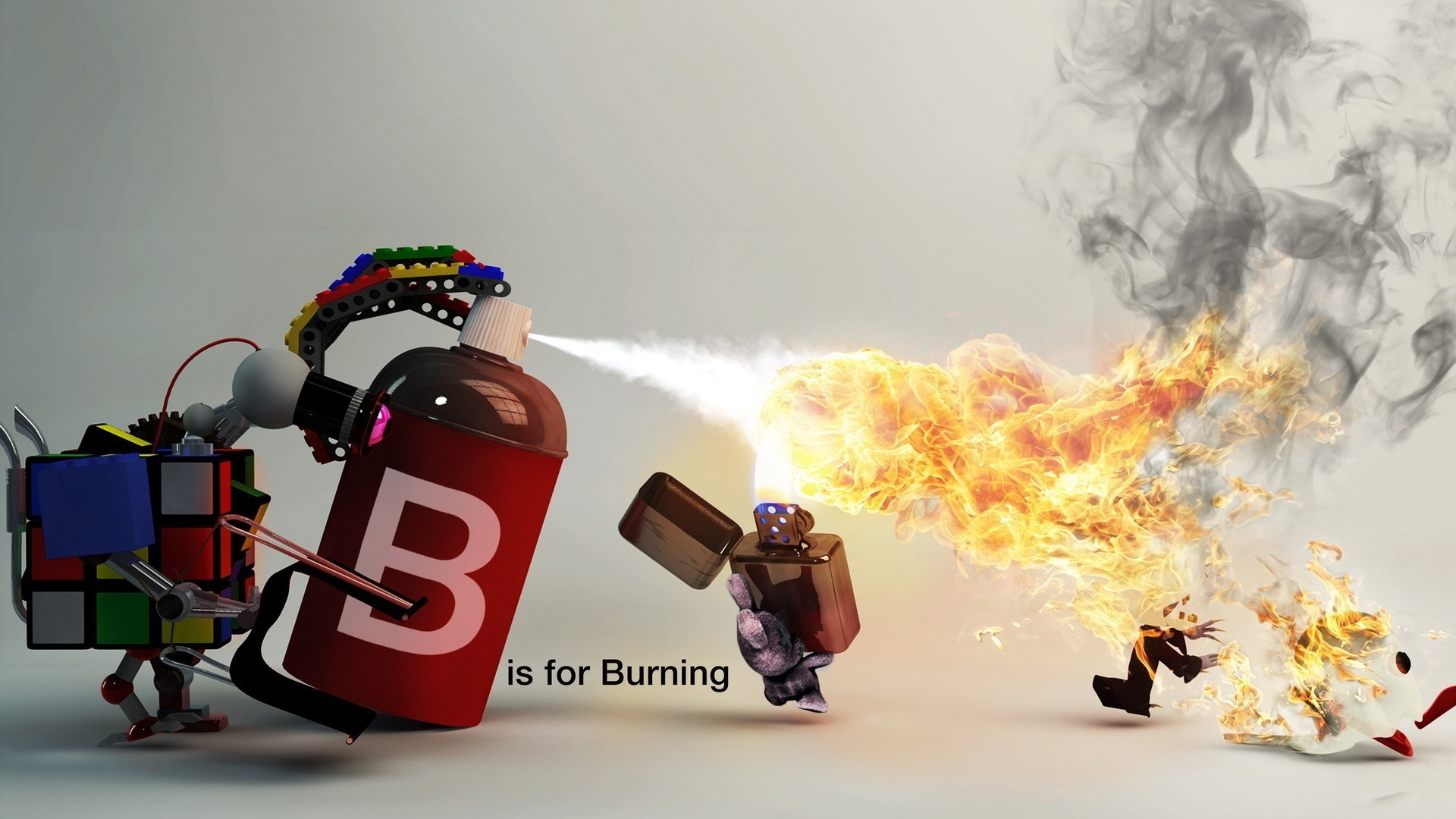 Robots spraying fire from a can and a lighter HD Wallpaper