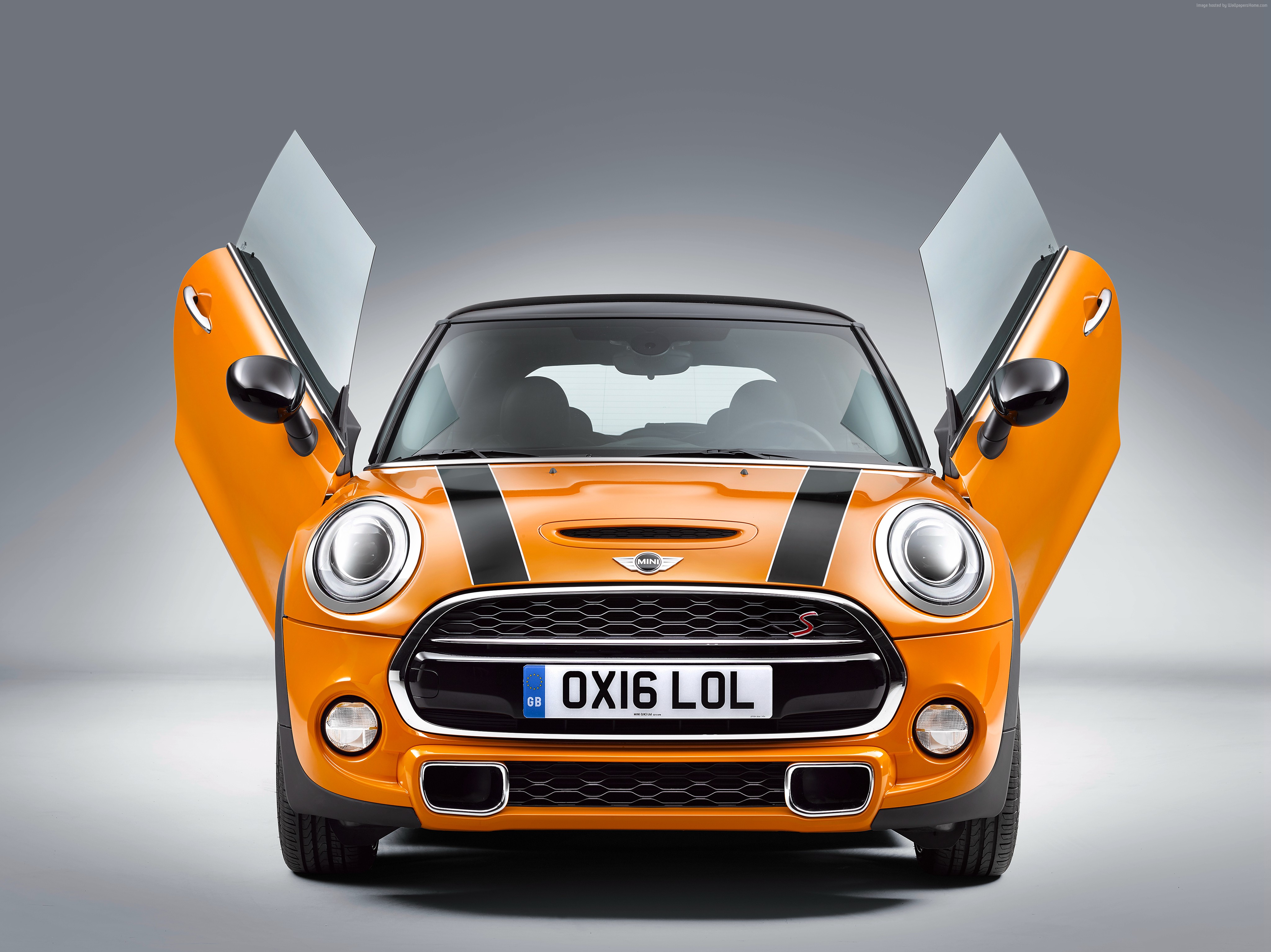 Orange Mini Cooper S with Scissor Doors HD Wallpaper