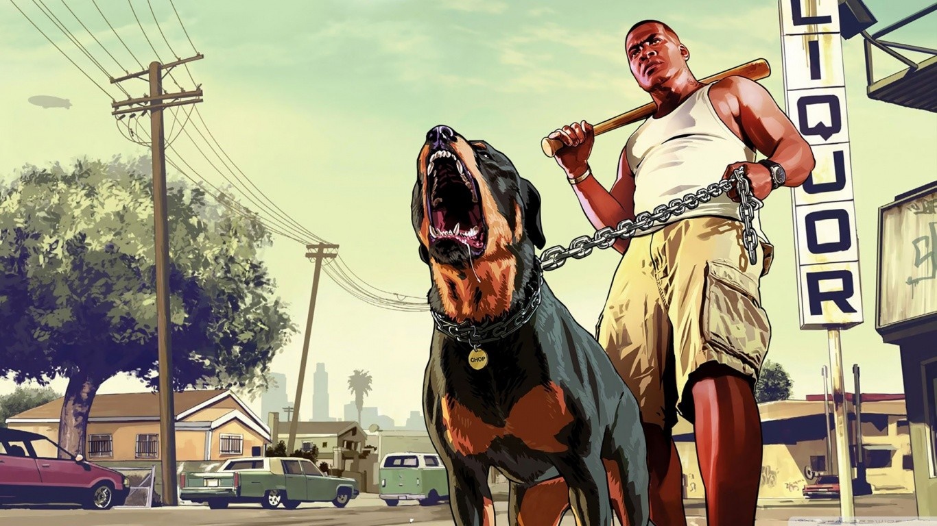 Franklin Clinton and Chop from Grand Theft Auto V HD Wallpaper