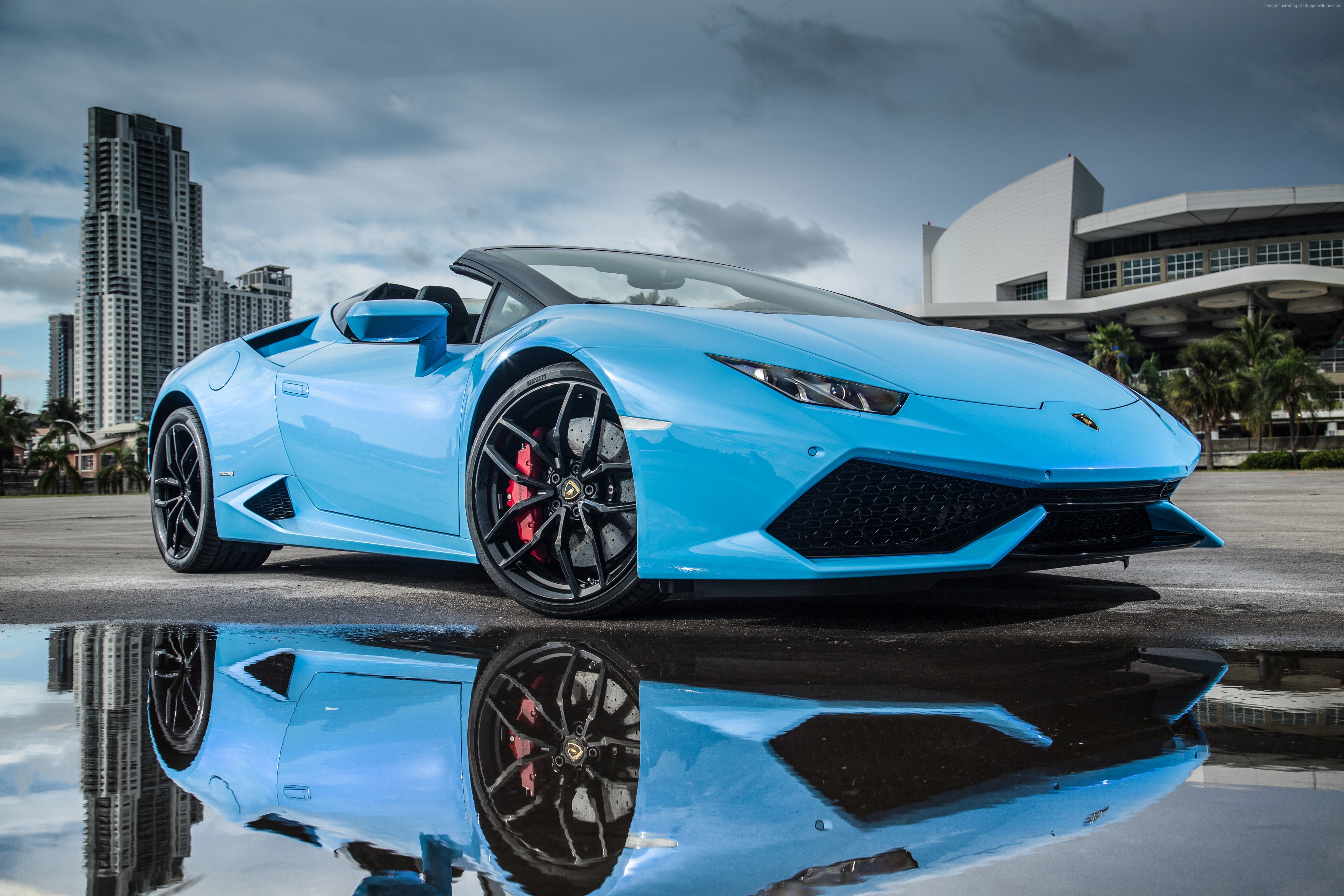 Blue Lamborghini Huracán LP 610-4 Spyder convertible HD Wallpaper