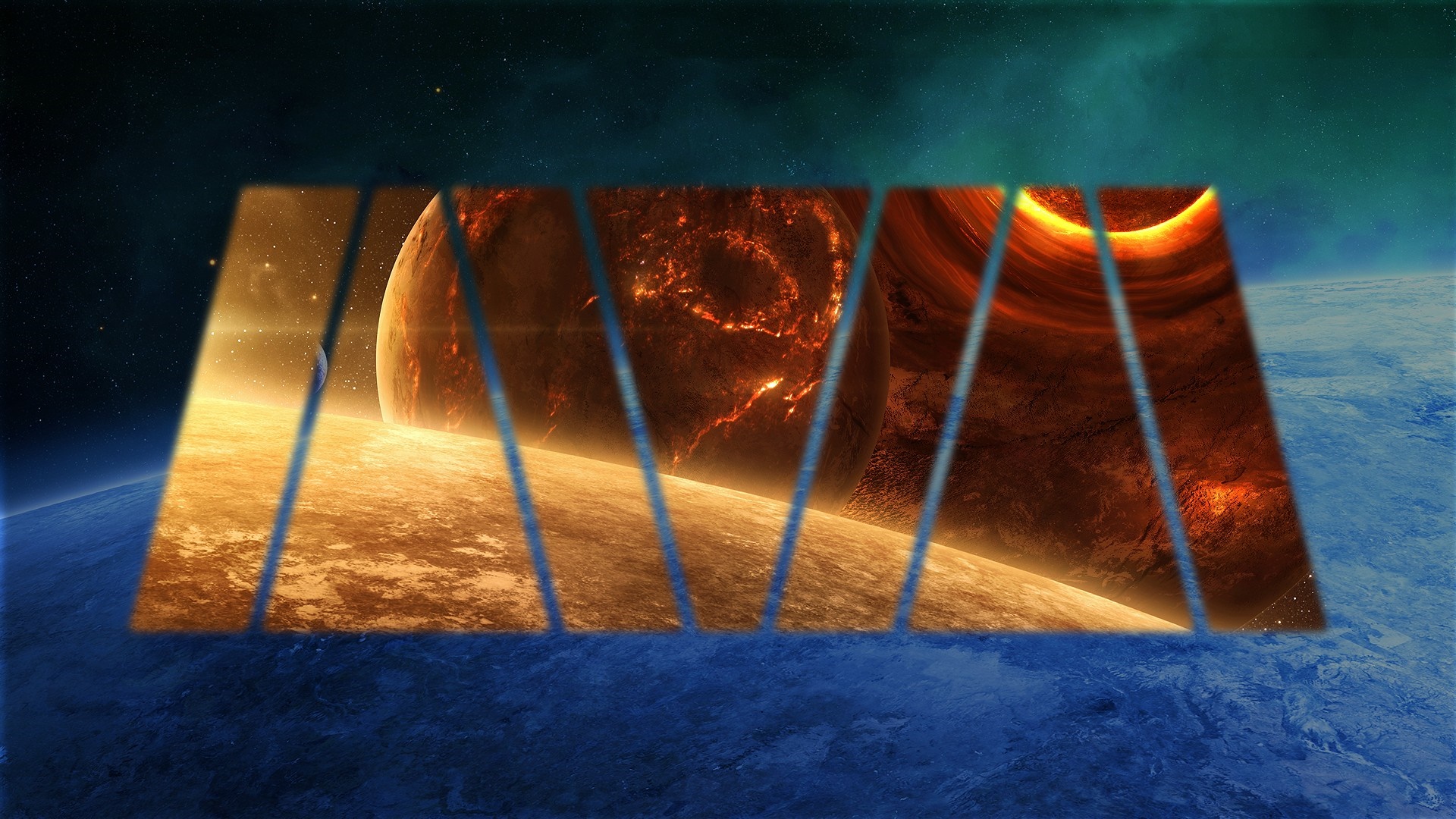 Planets and space with abstract geometric overlay HD Wallpaper