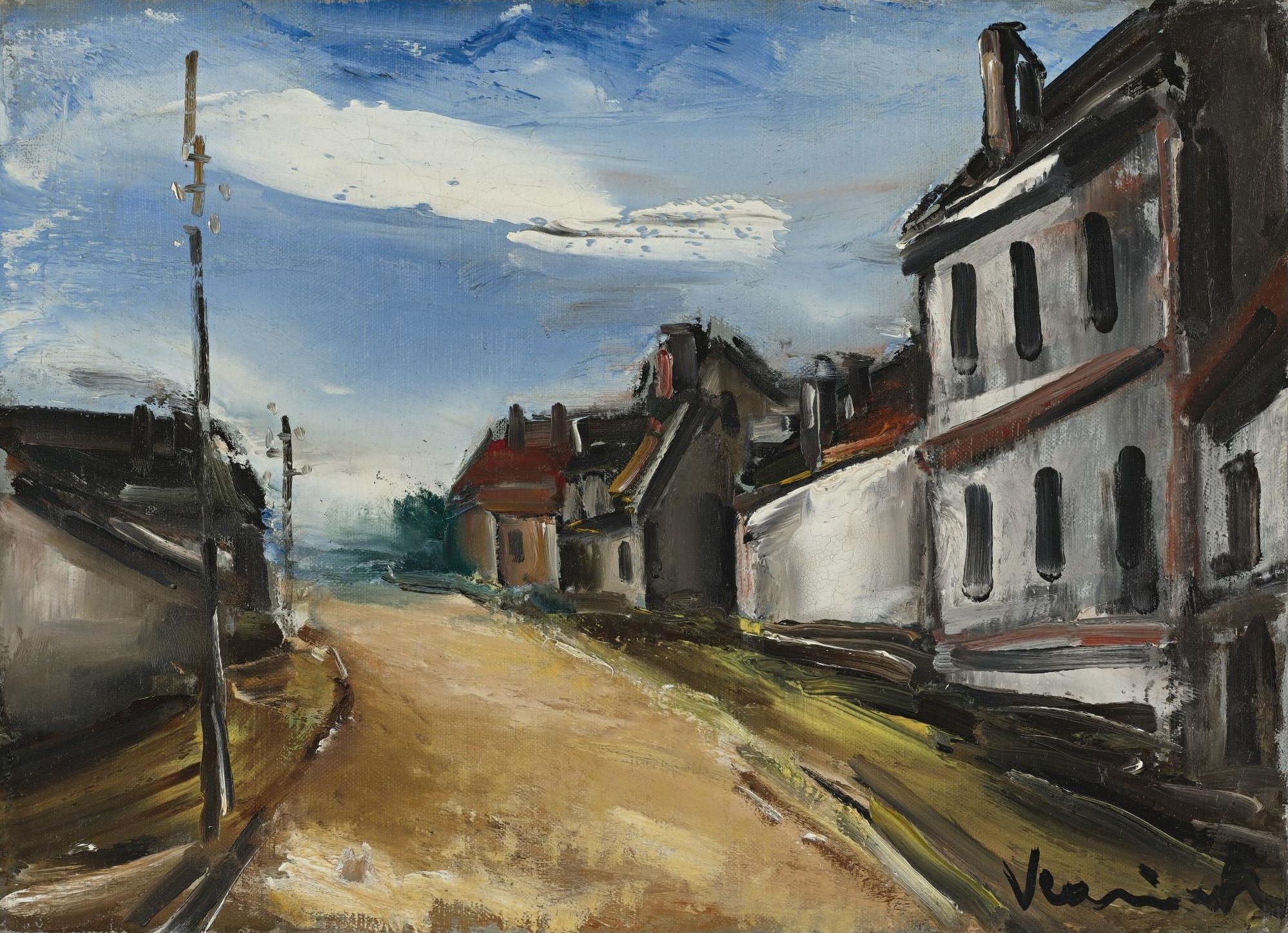 Street Scene with Buildings and Road by Maurice de Vlaminck HD Wallpaper