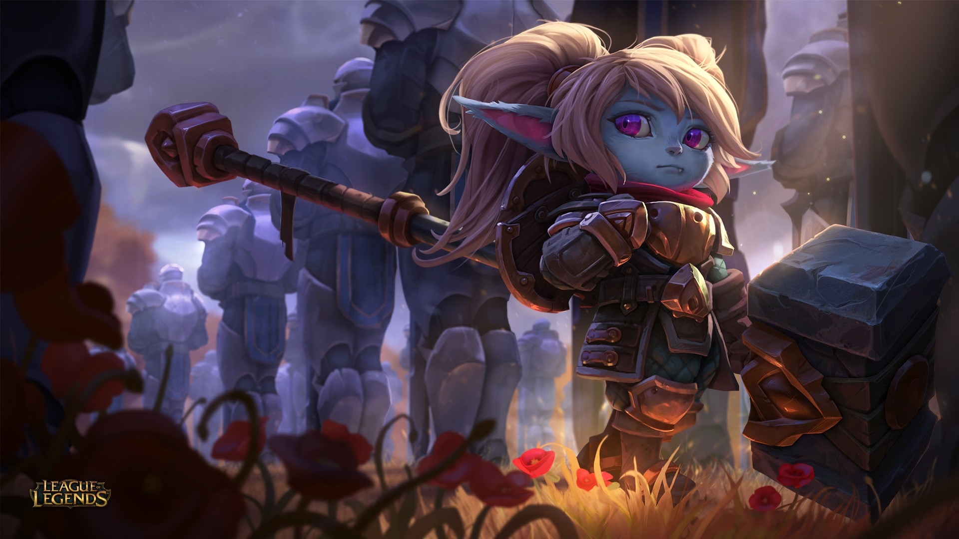 Poppy from League of Legends with stone soldiers HD Wallpaper