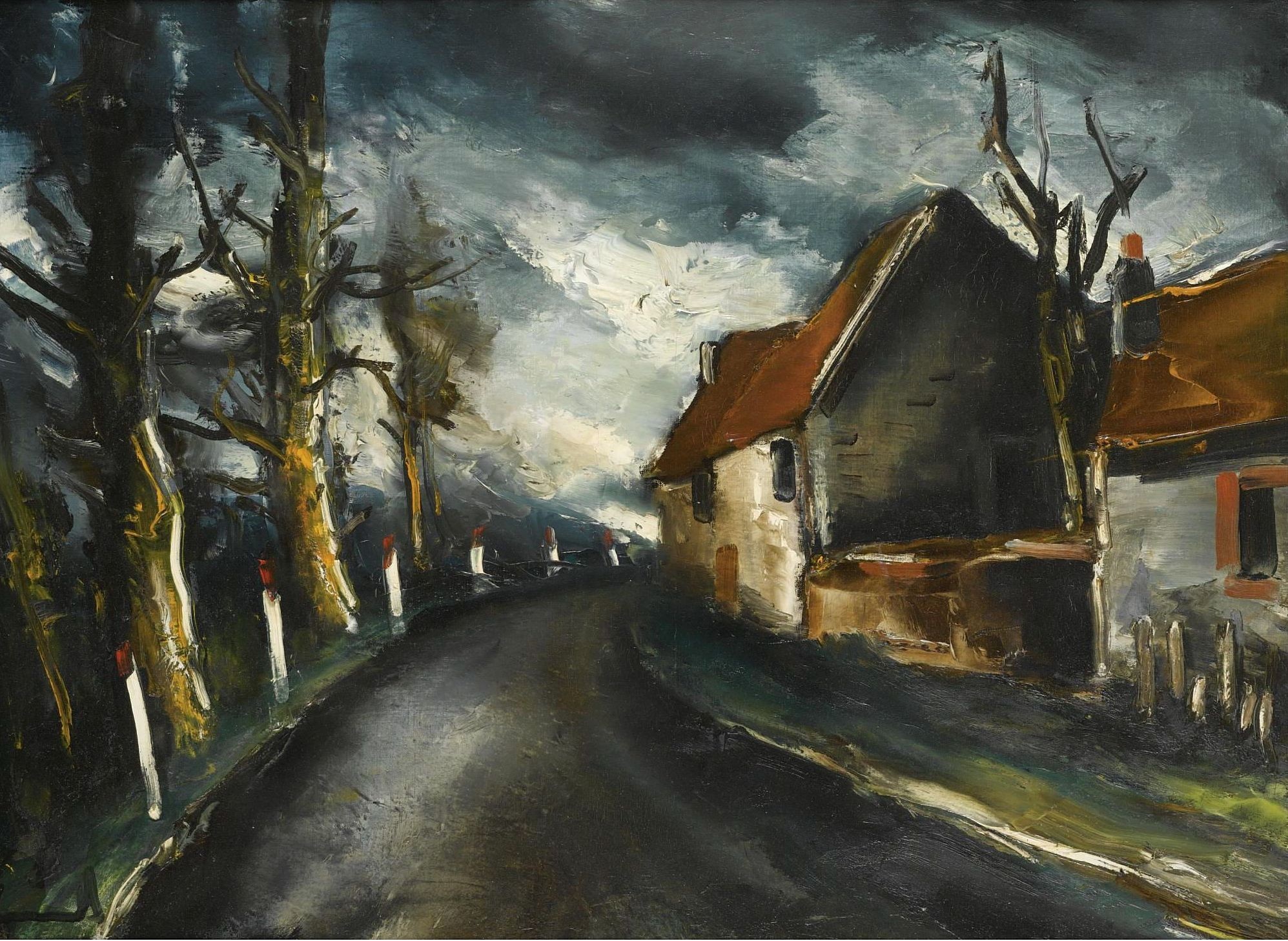 Maurice de Vlaminck painting of a road with houses and trees HD Wallpaper