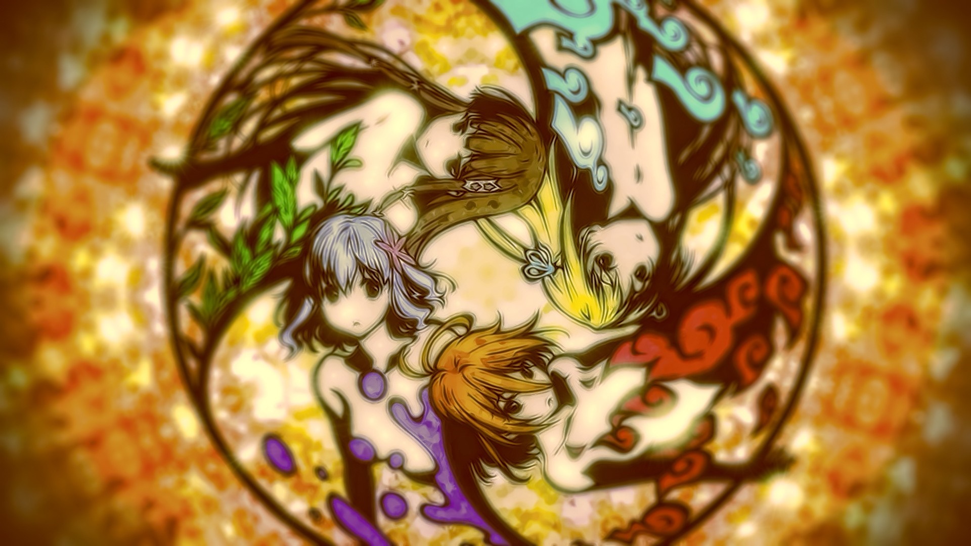 Amagi Brilliant Park characters in stained glass style HD Wallpaper