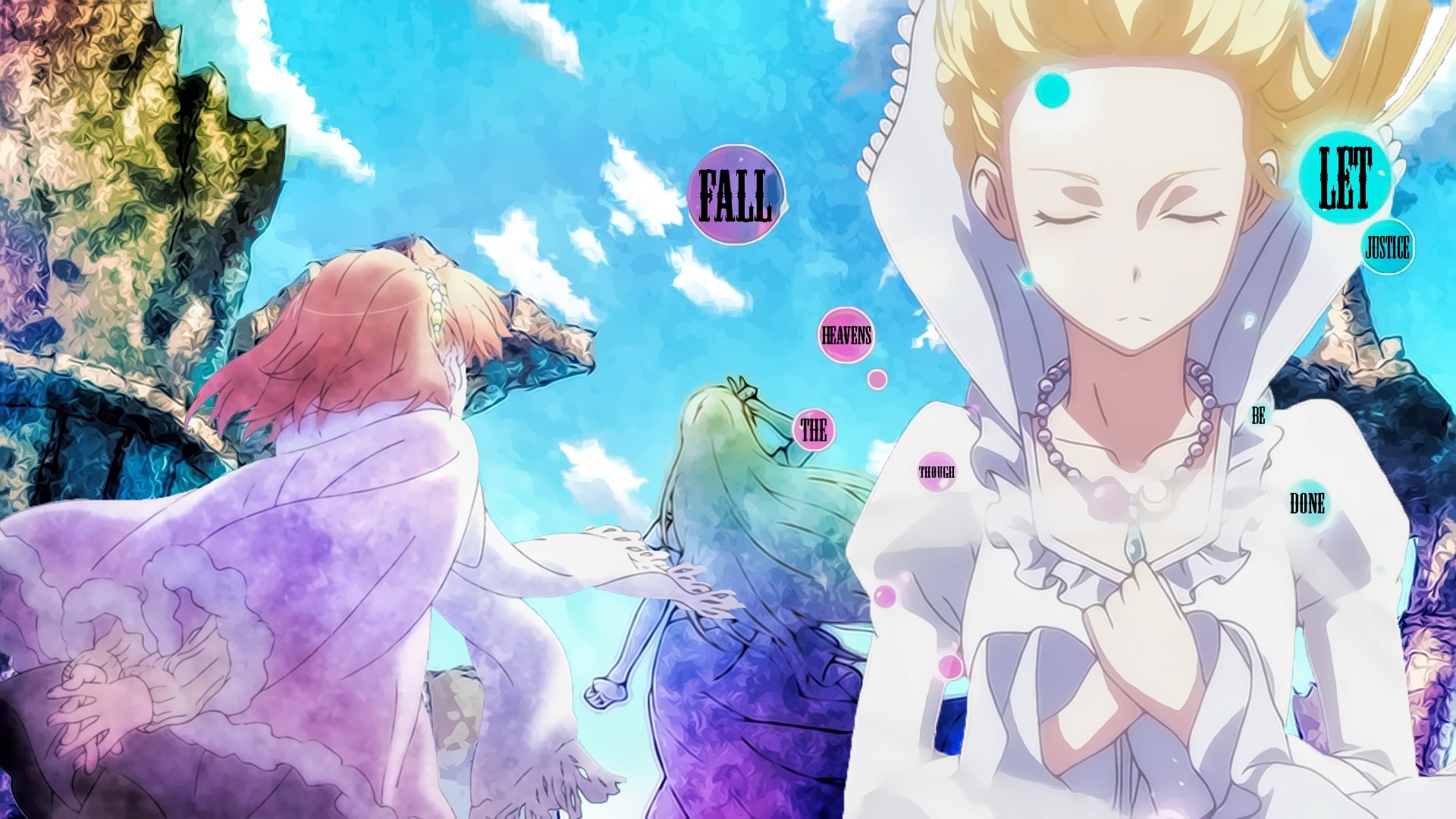 Asseylum Vers Allusia from Aldnoah Zero with floating text HD Wallpaper
